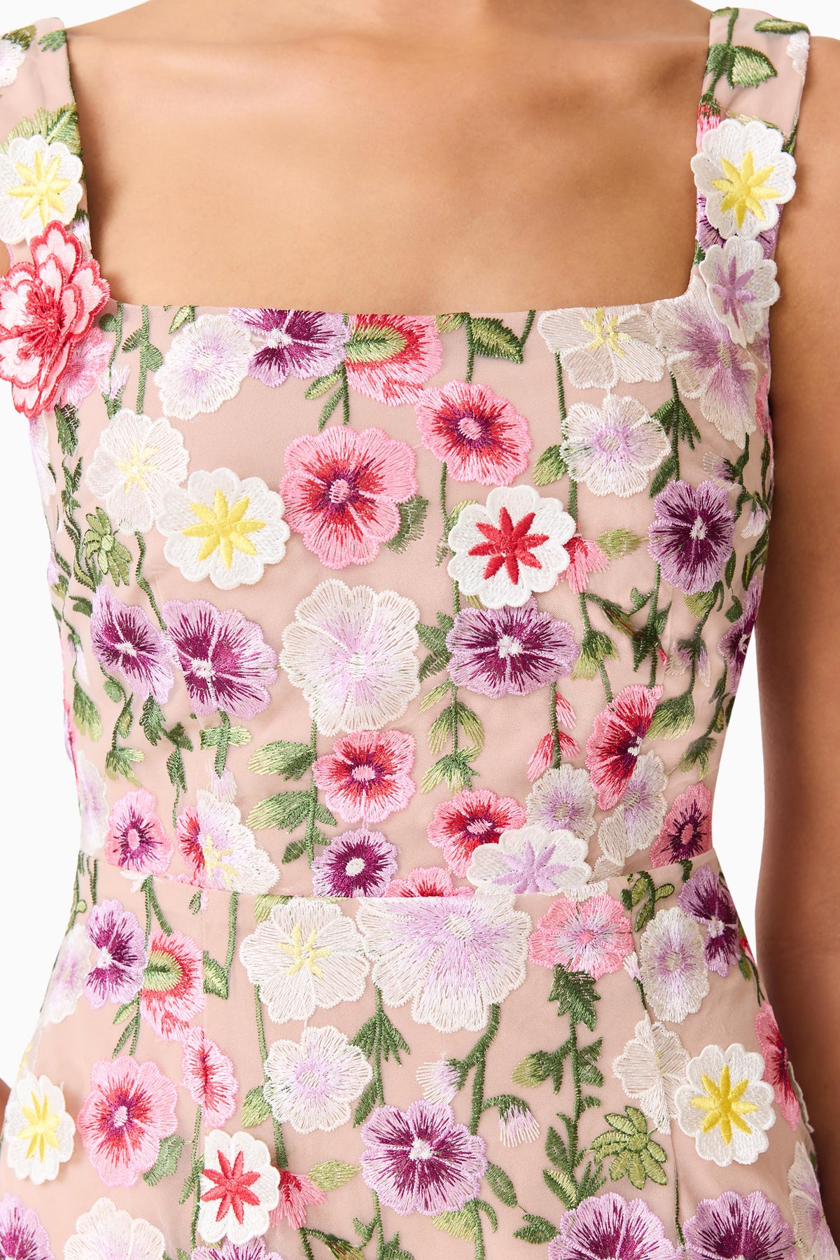 Neve Applique Midi Dress in Pink Floral