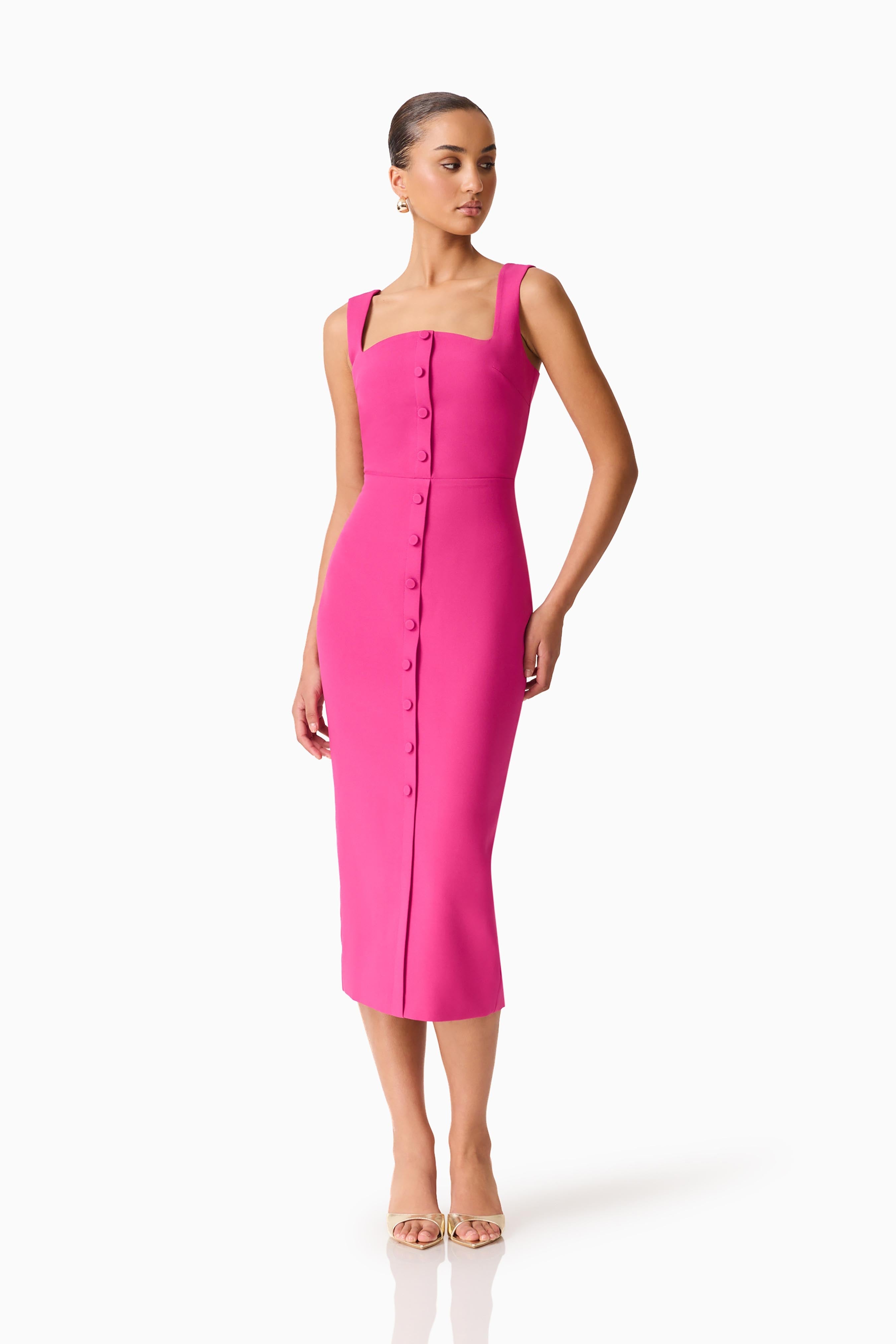 Elva Fitted Midi Dress in Pink
