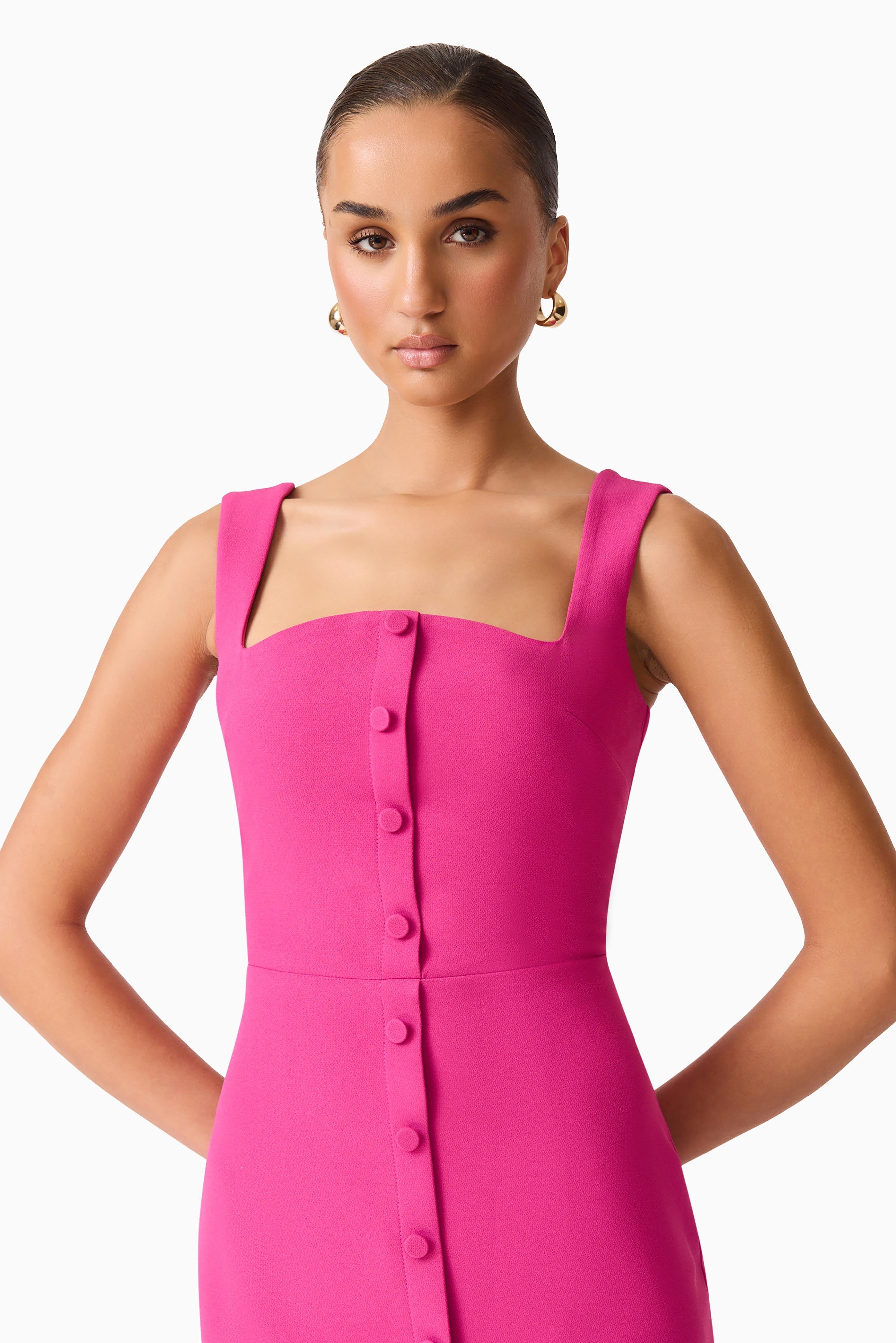Elva Fitted Midi Dress in Pink