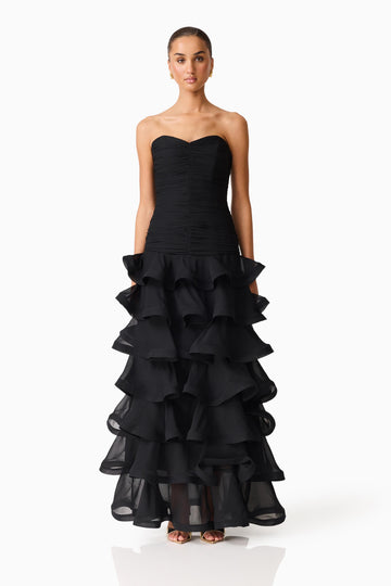 Evelin Tiered Gown in Black