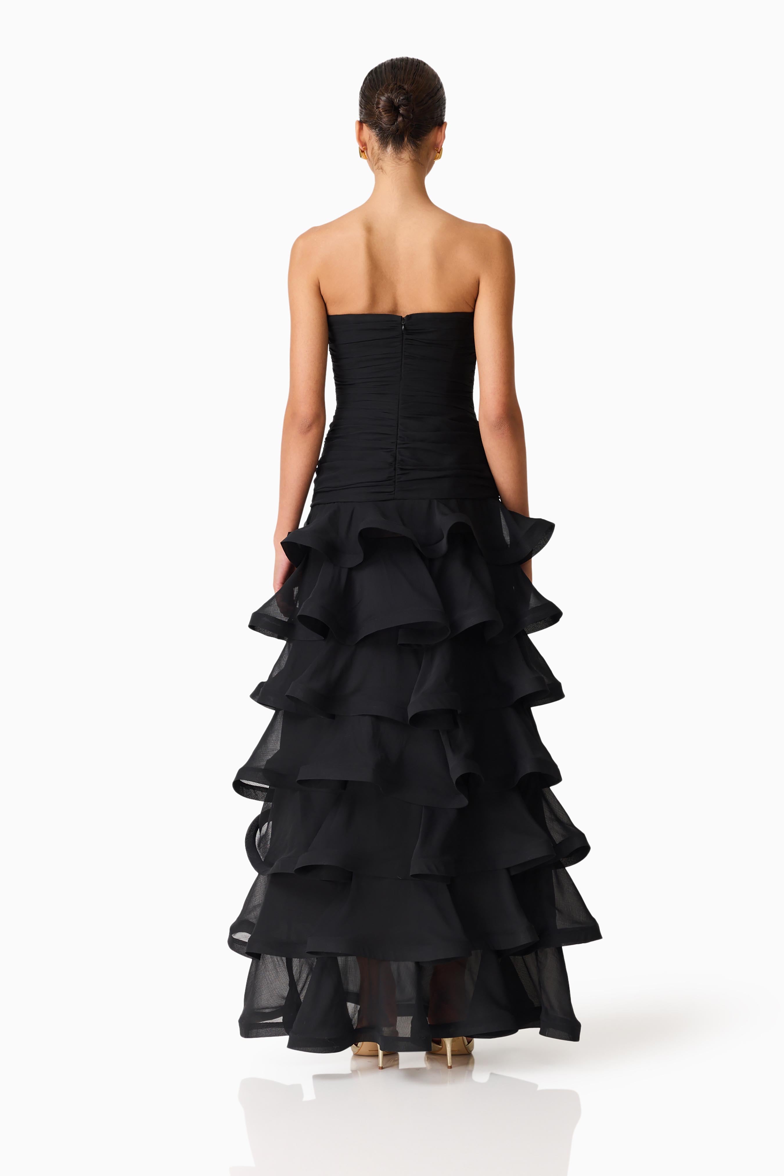 Evelin Tiered Gown in Black