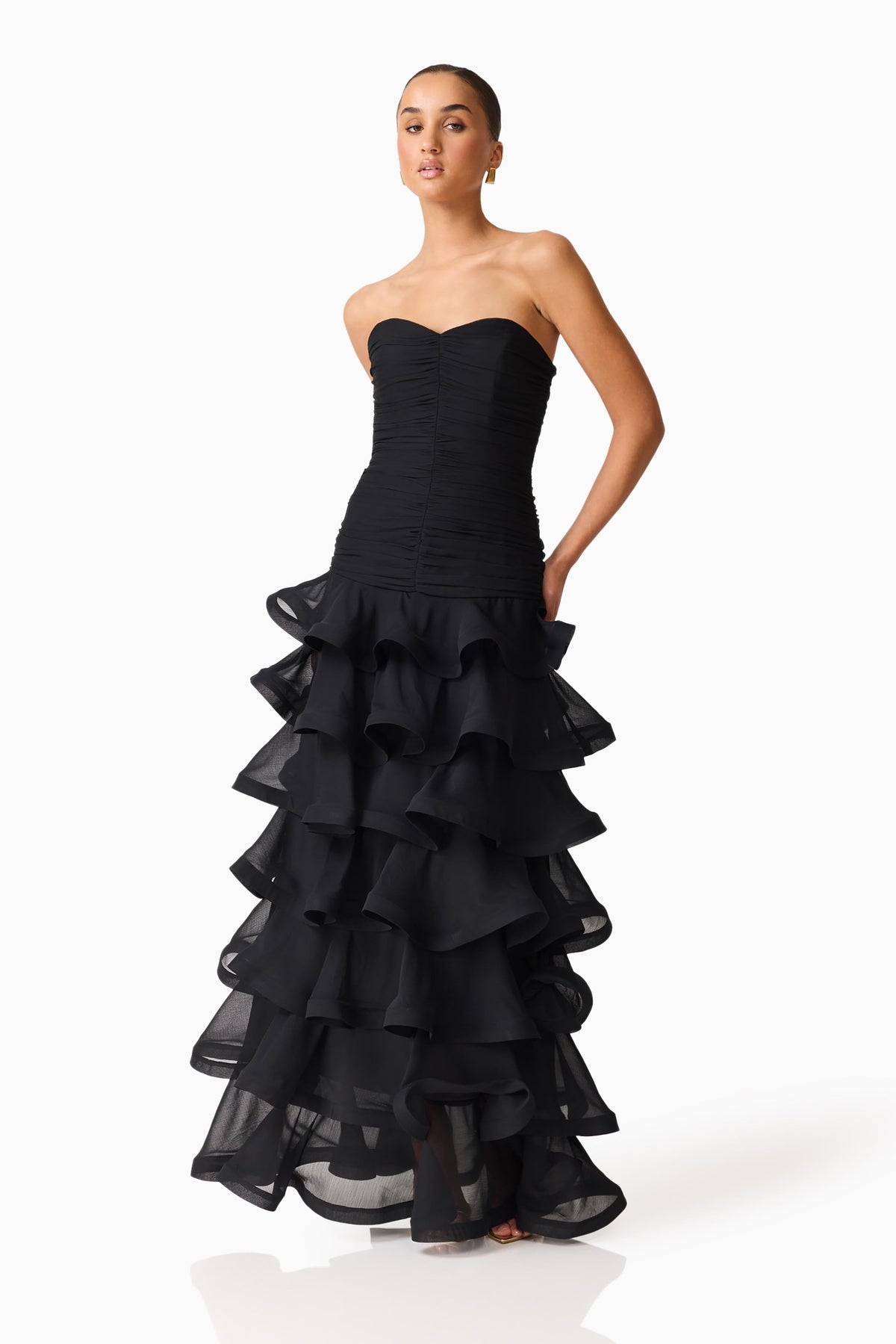 Evelin Tiered Gown in Black