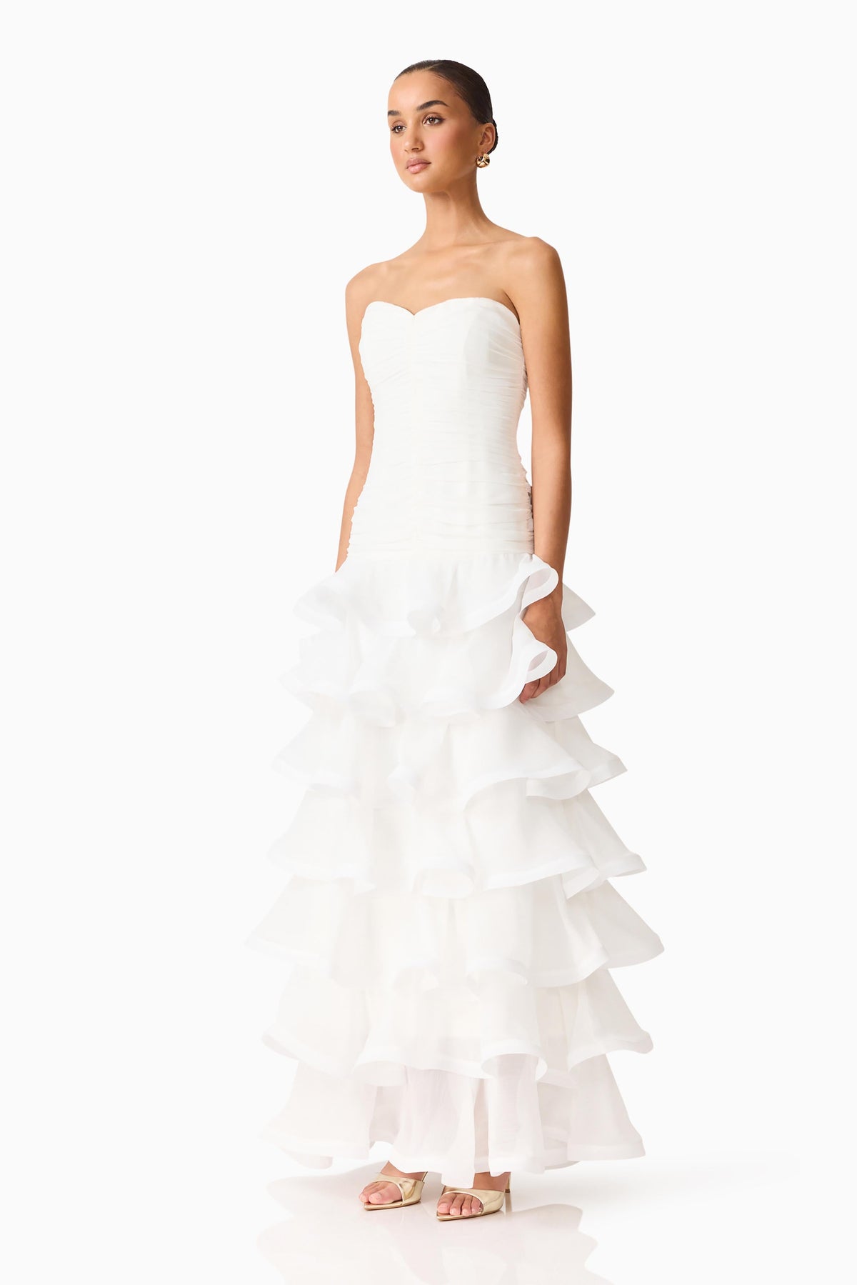 Evelin Tiered Gown in White