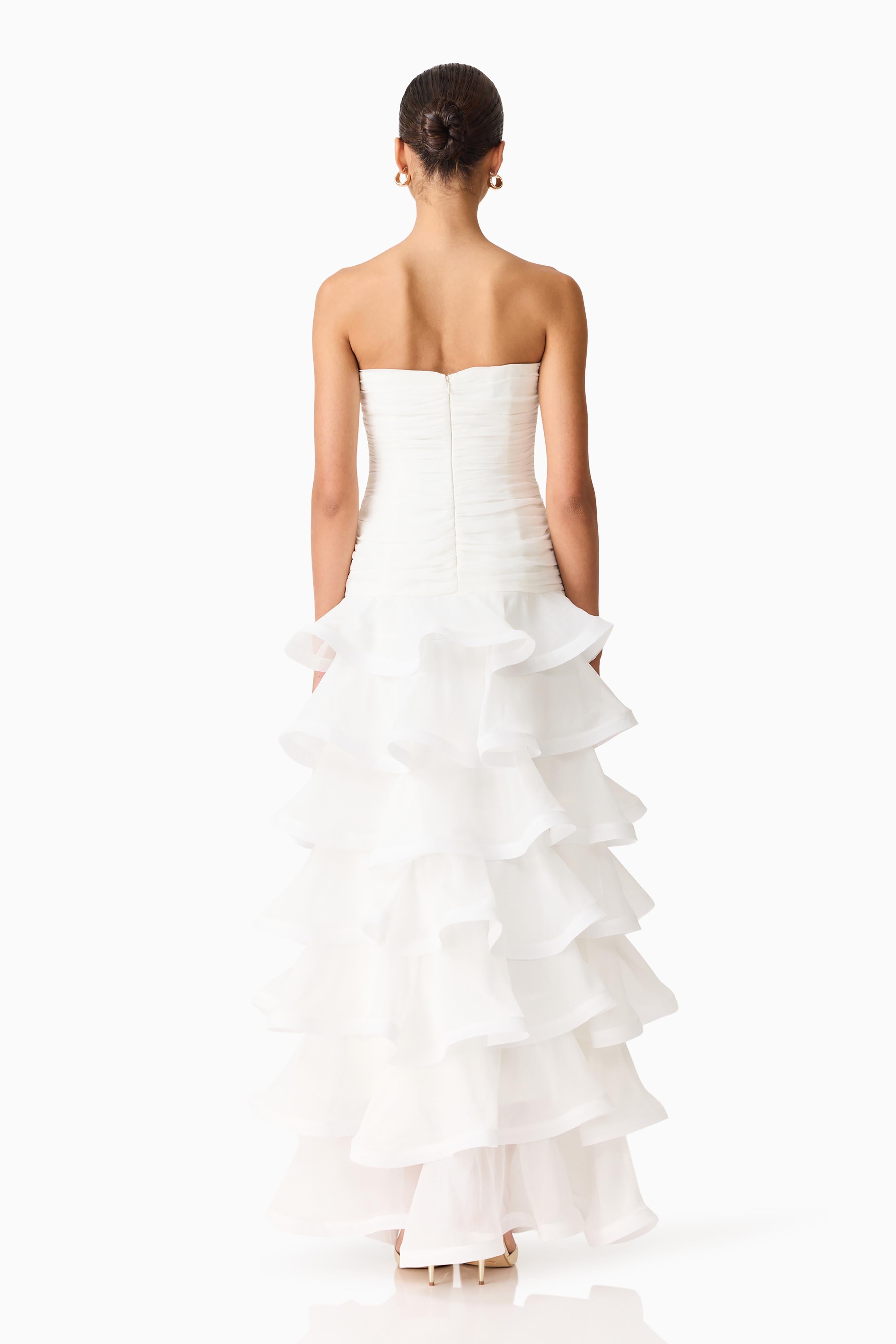 Evelin Tiered Gown in White