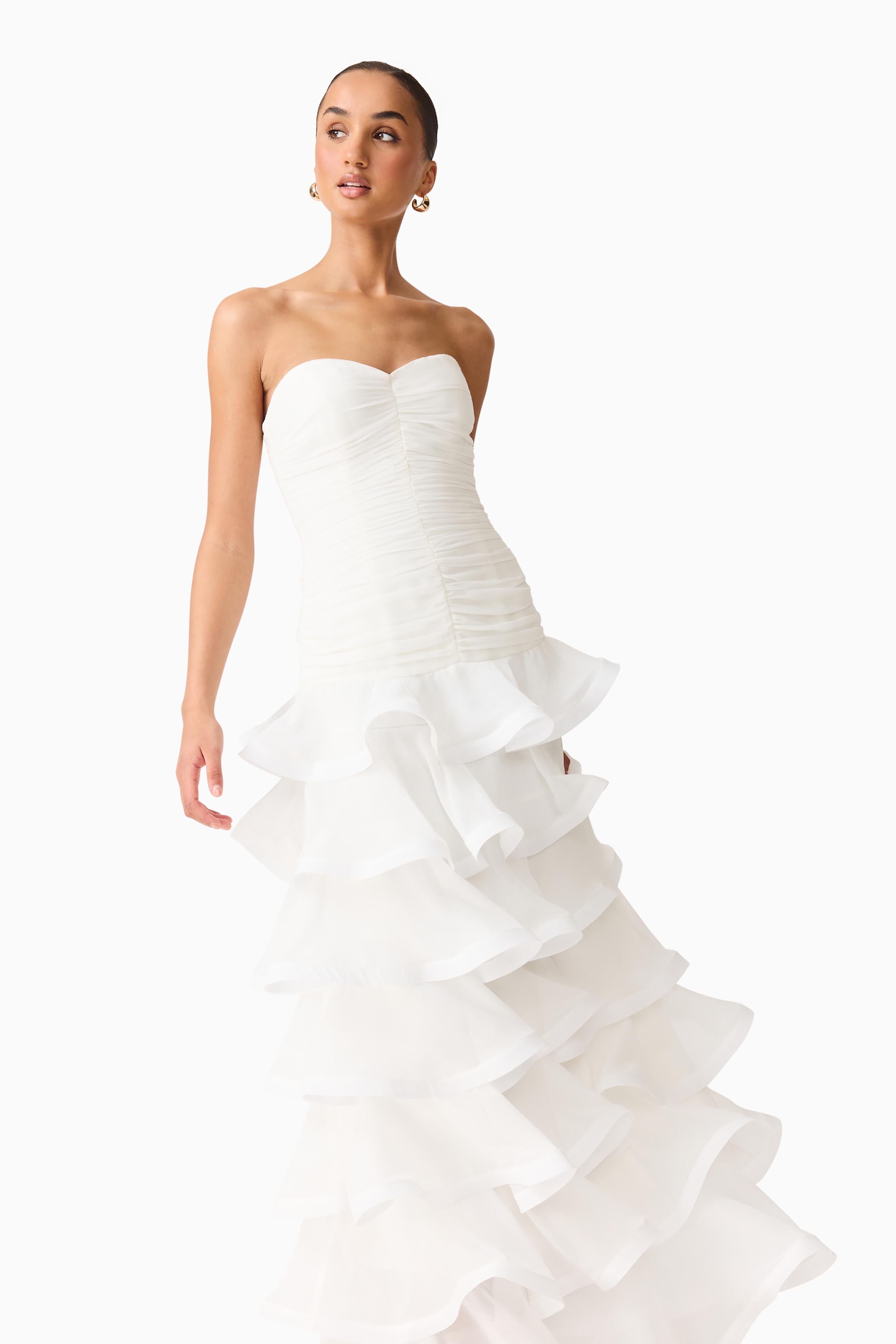 Evelin Tiered Gown in White