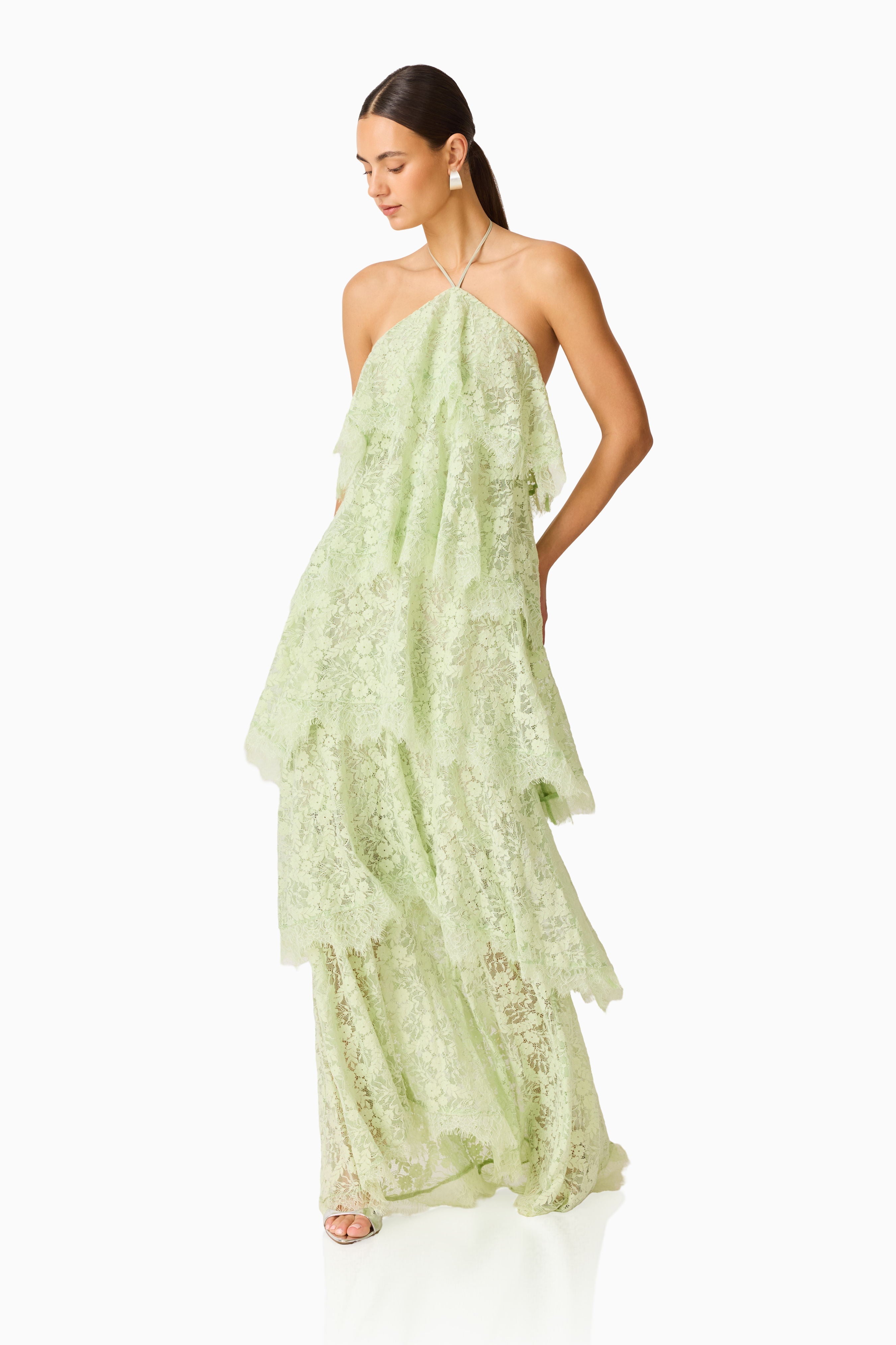 Evelin Lace Gown in Sage Green