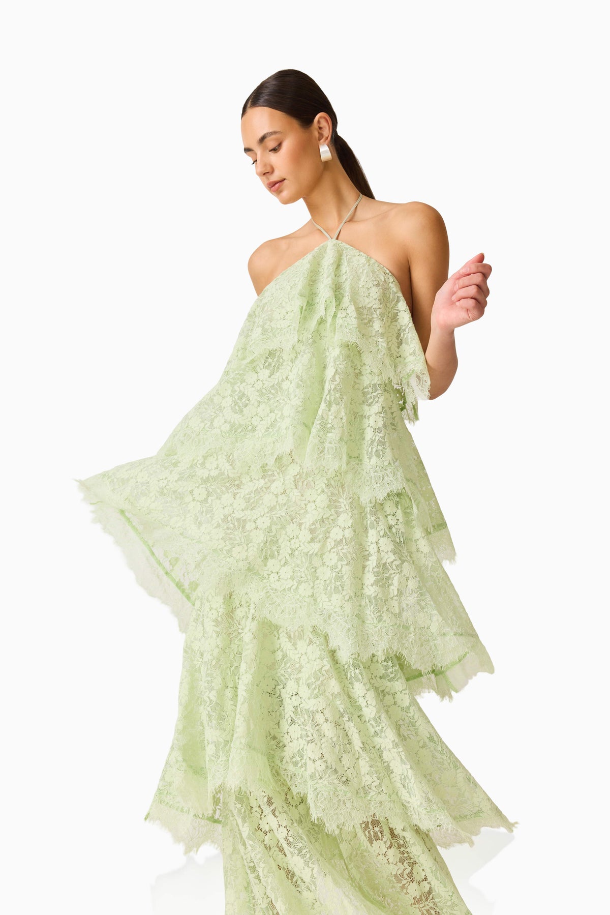 Evelin Lace Gown in Sage Green