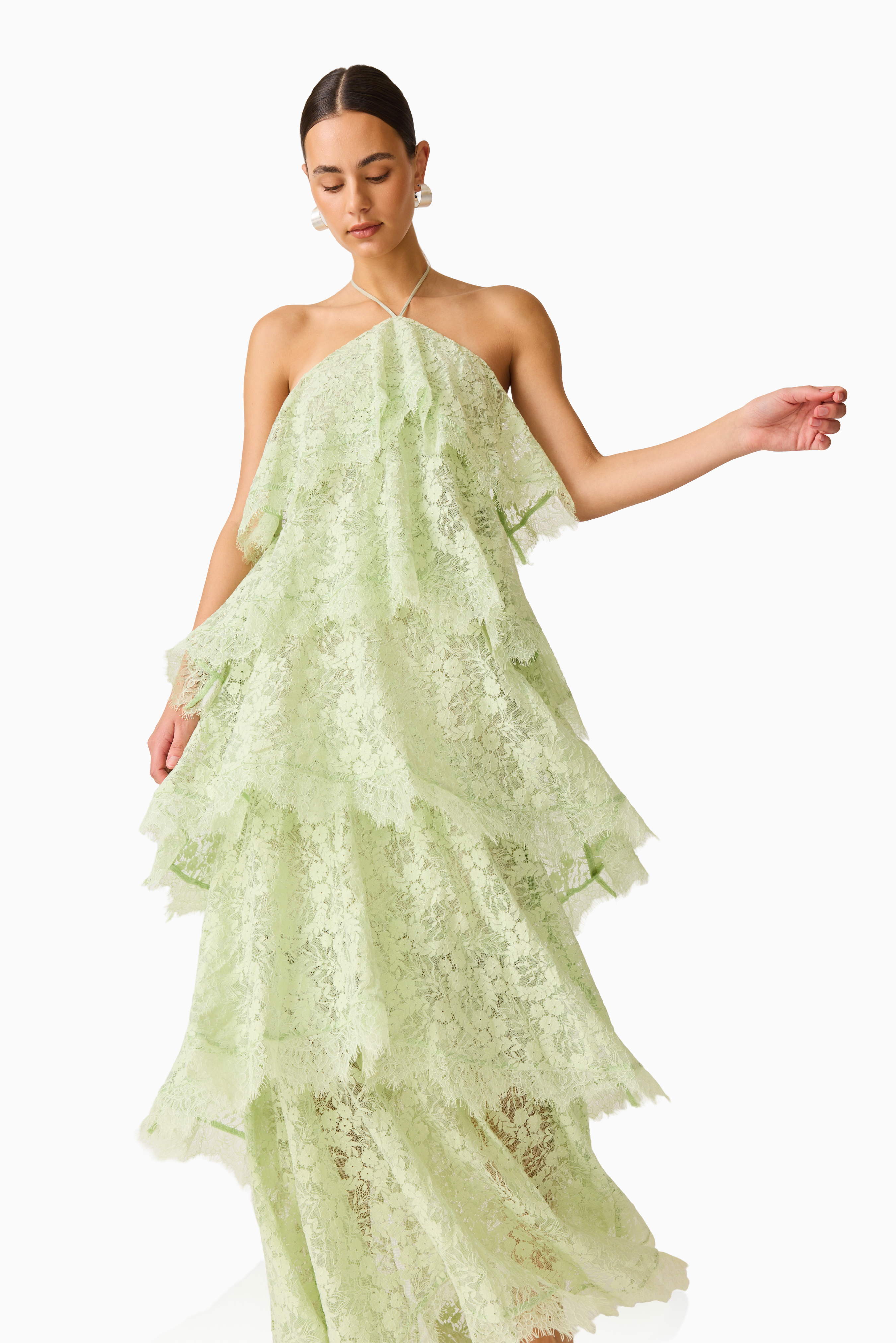 Evelin Lace Gown in Sage Green