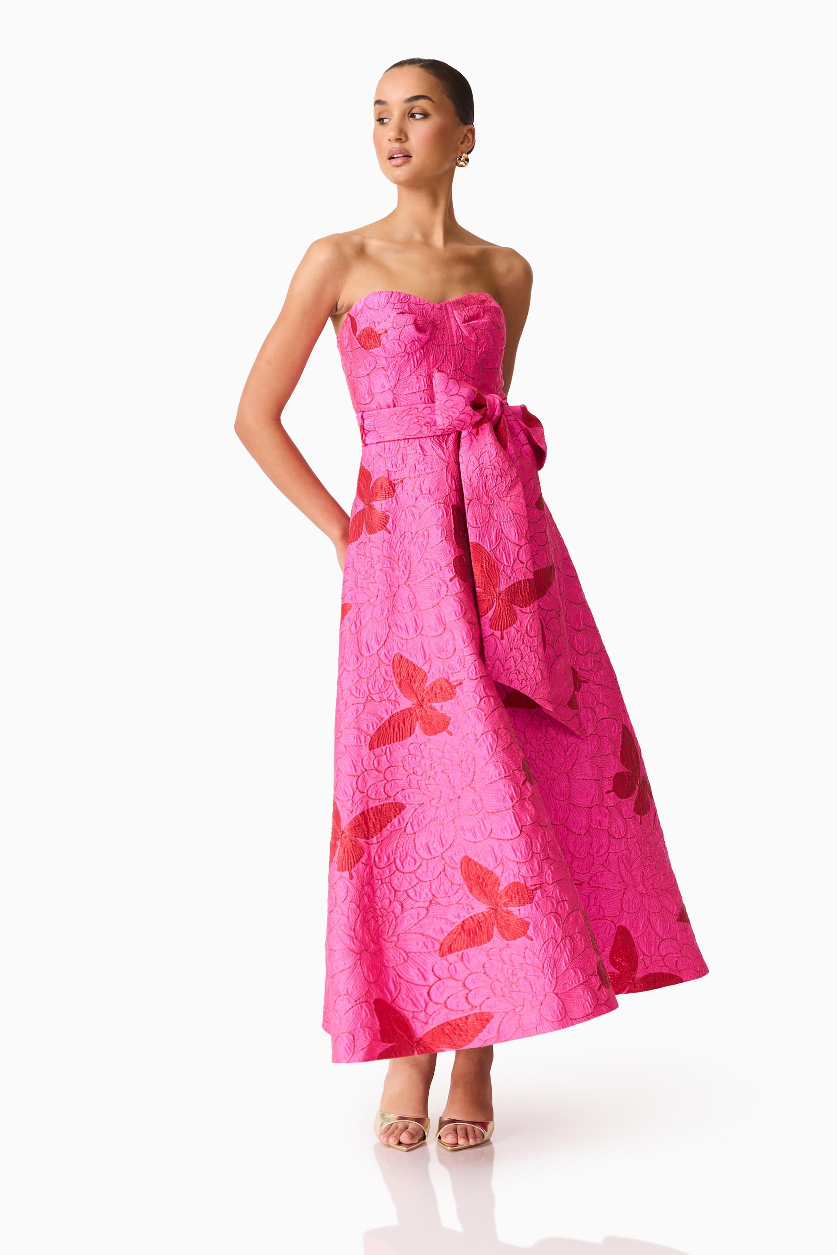 Lorena Jacquard Strapless Gown in Pink