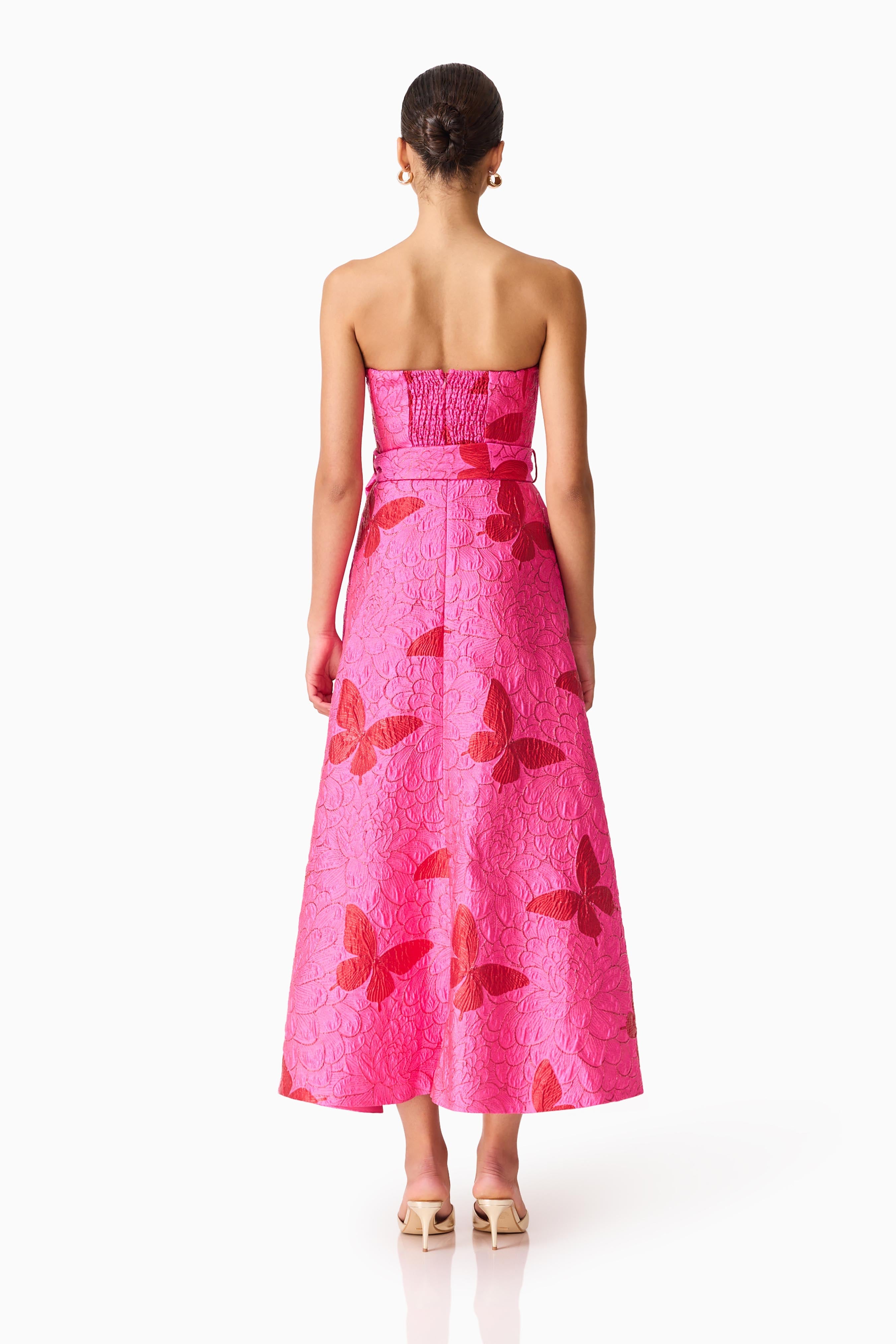Lorena Jacquard Strapless Gown in Pink