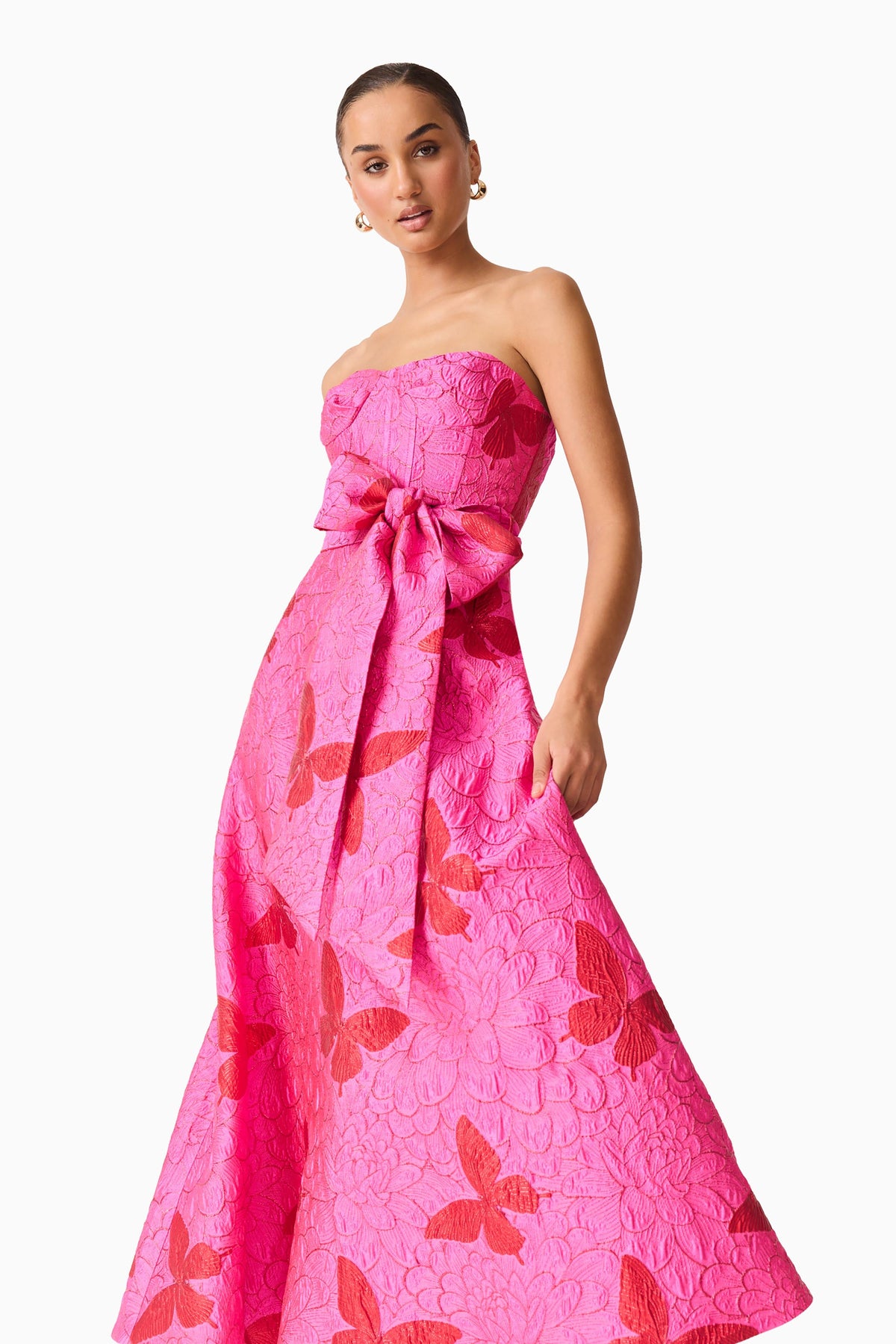 Lorena Jacquard Strapless Gown in Pink