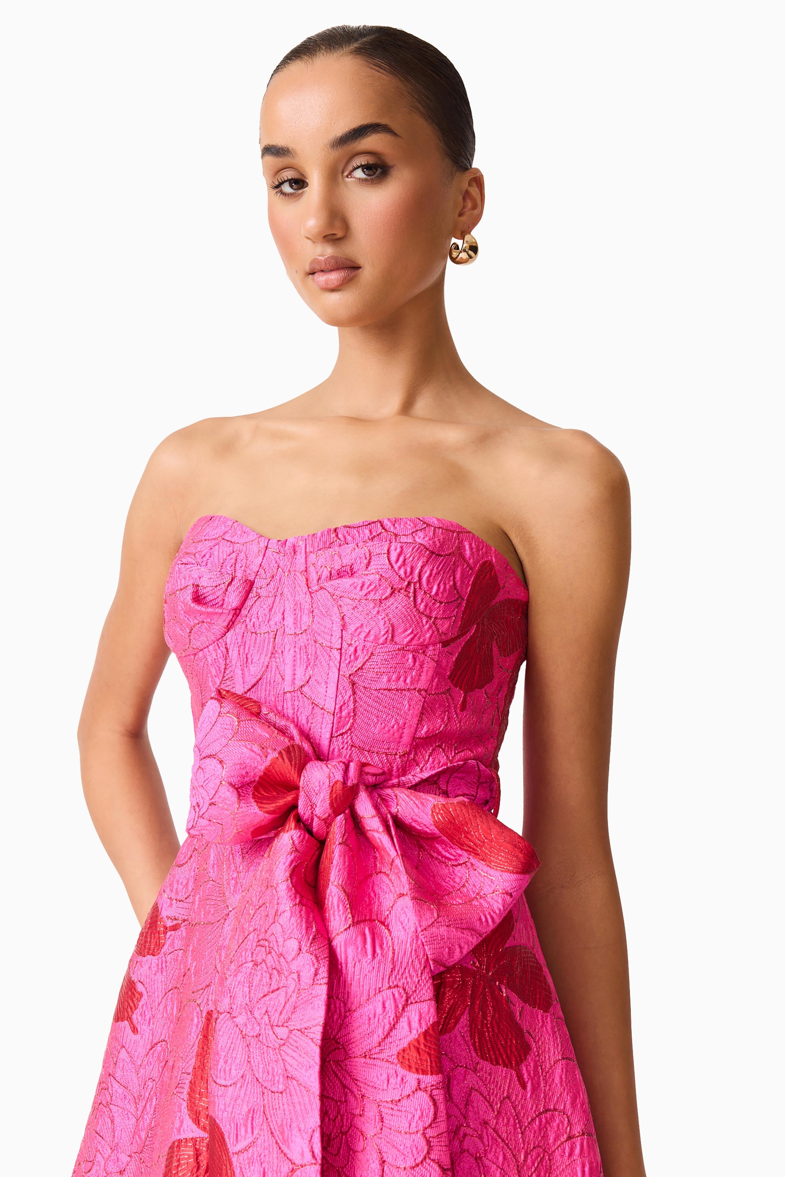 Lorena Jacquard Strapless Gown in Pink