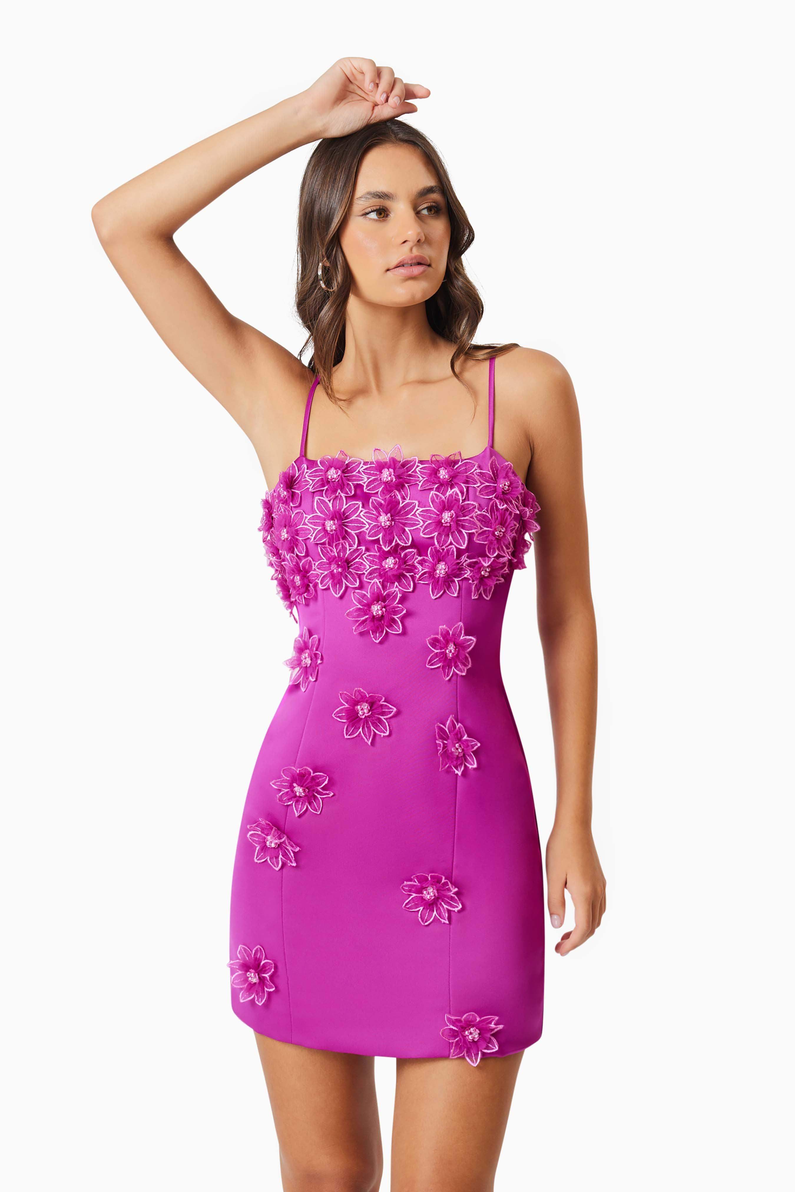 Sutton 3D Floral Mini Dress In Purple