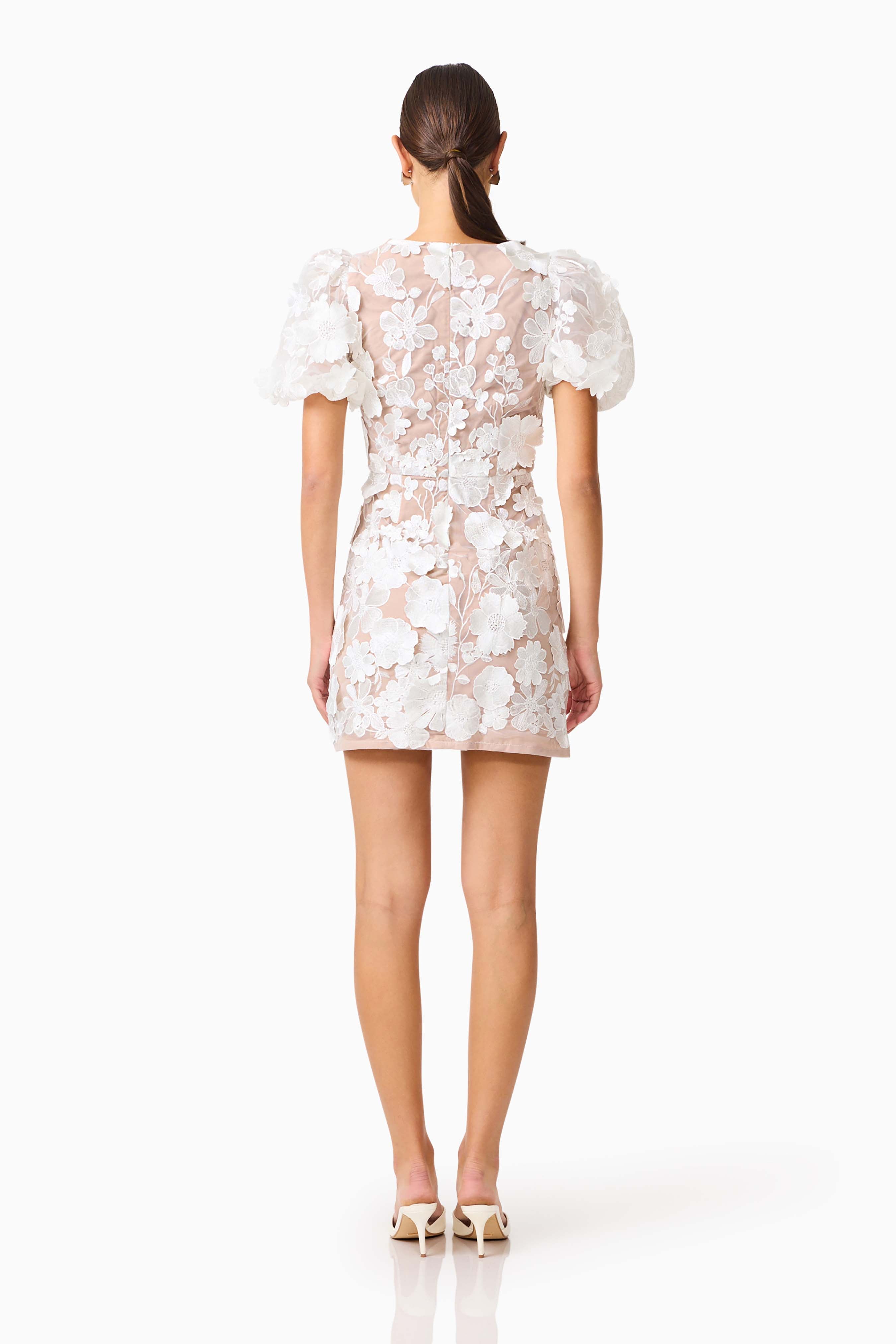 Zayla 3D Floral Mini Dress in White