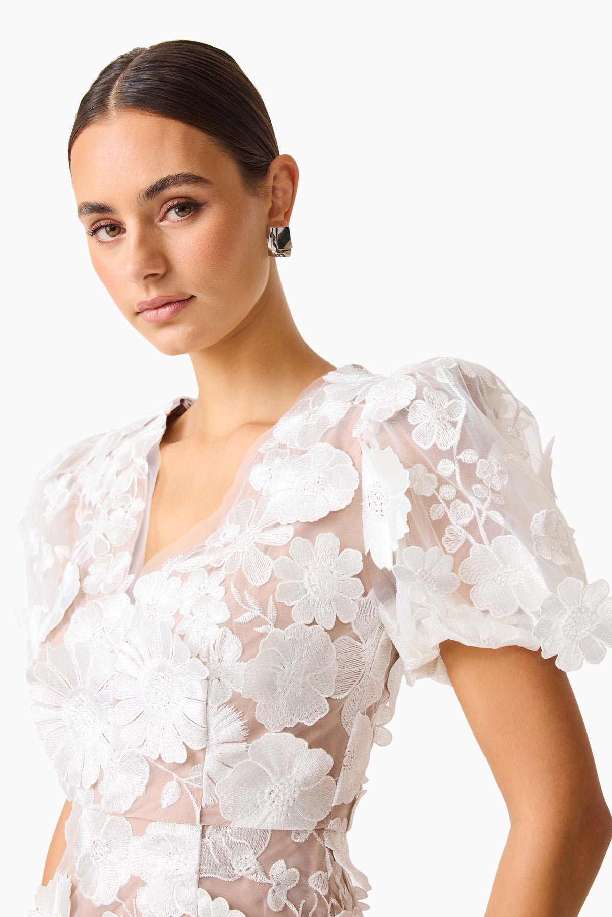 Zayla 3D Floral Mini Dress in White