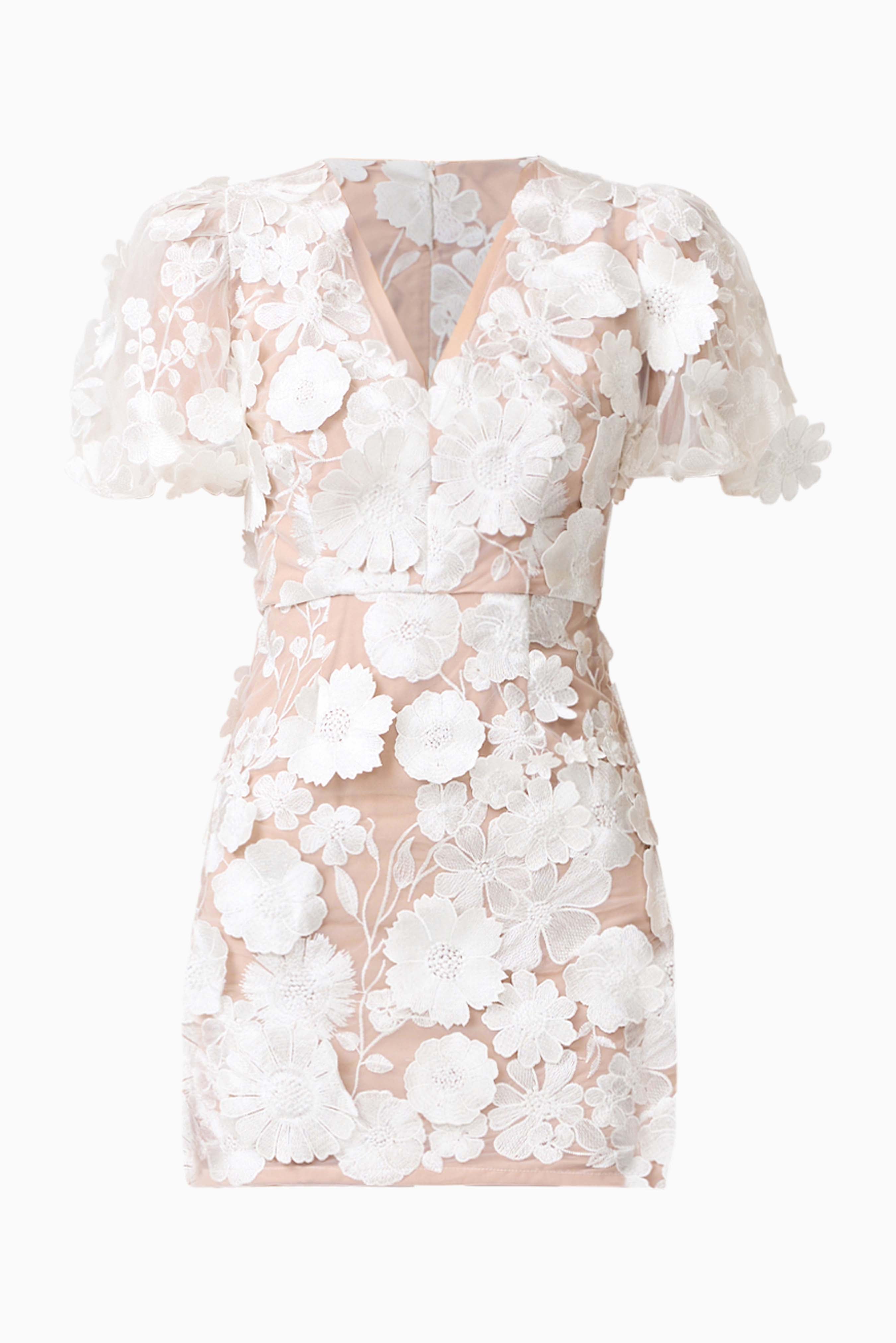 Zayla 3D Floral Mini Dress in White