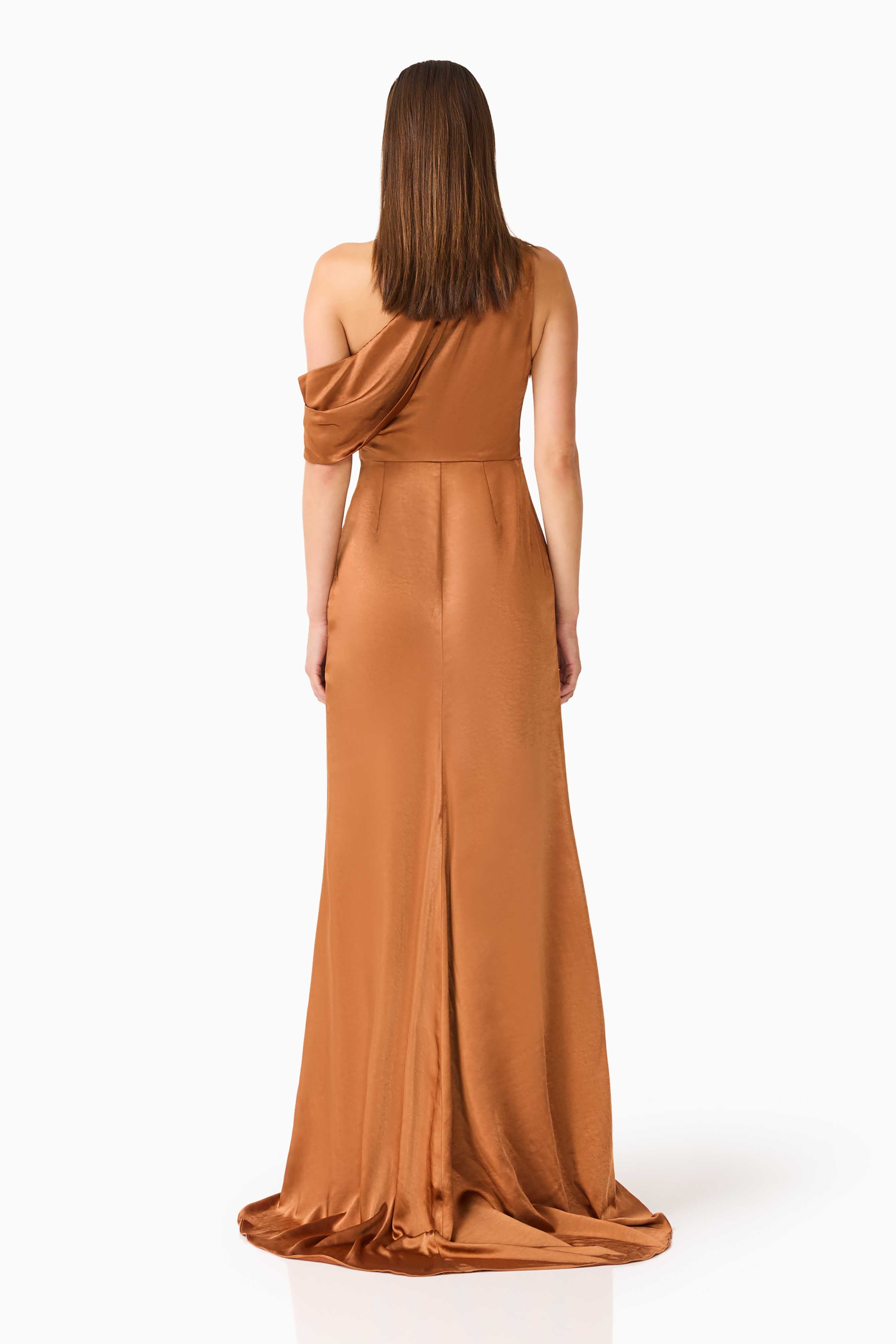 Isadora Off The Shoulder Gown in Toffee Brown