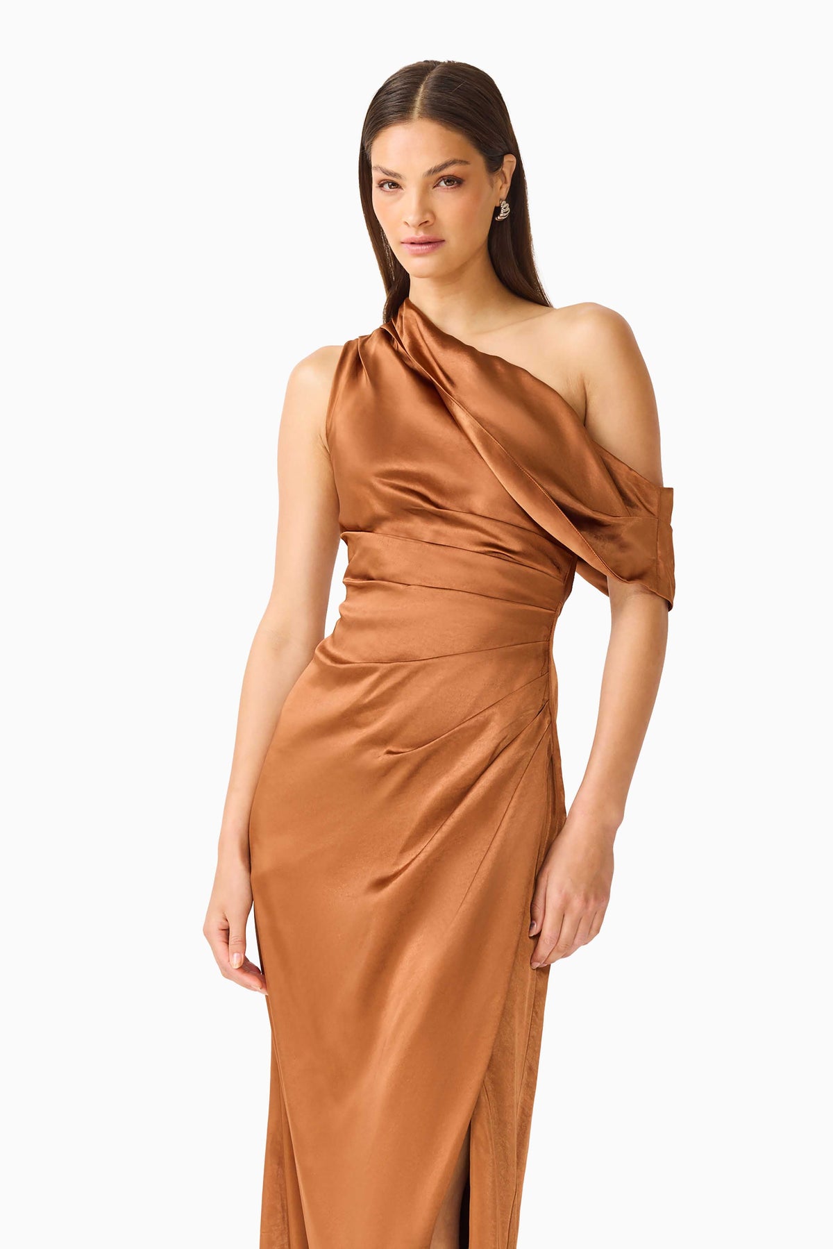 Isadora Off The Shoulder Gown in Toffee Brown