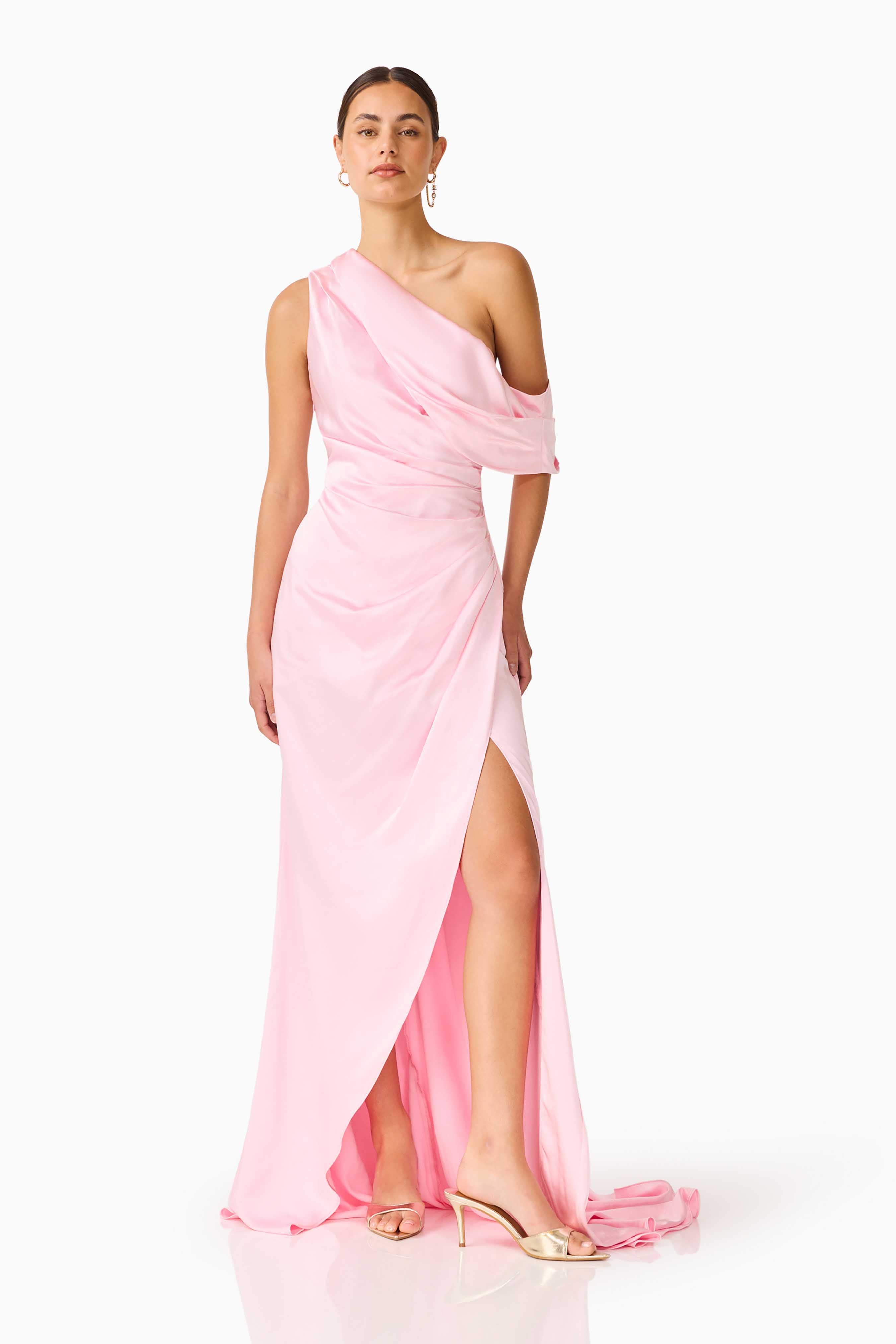 Isadora Off The Shoulder Gown in Pale Pink