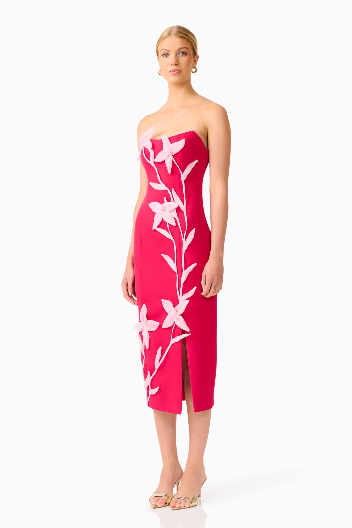 Ilaria Strapless Midi Dress in Red