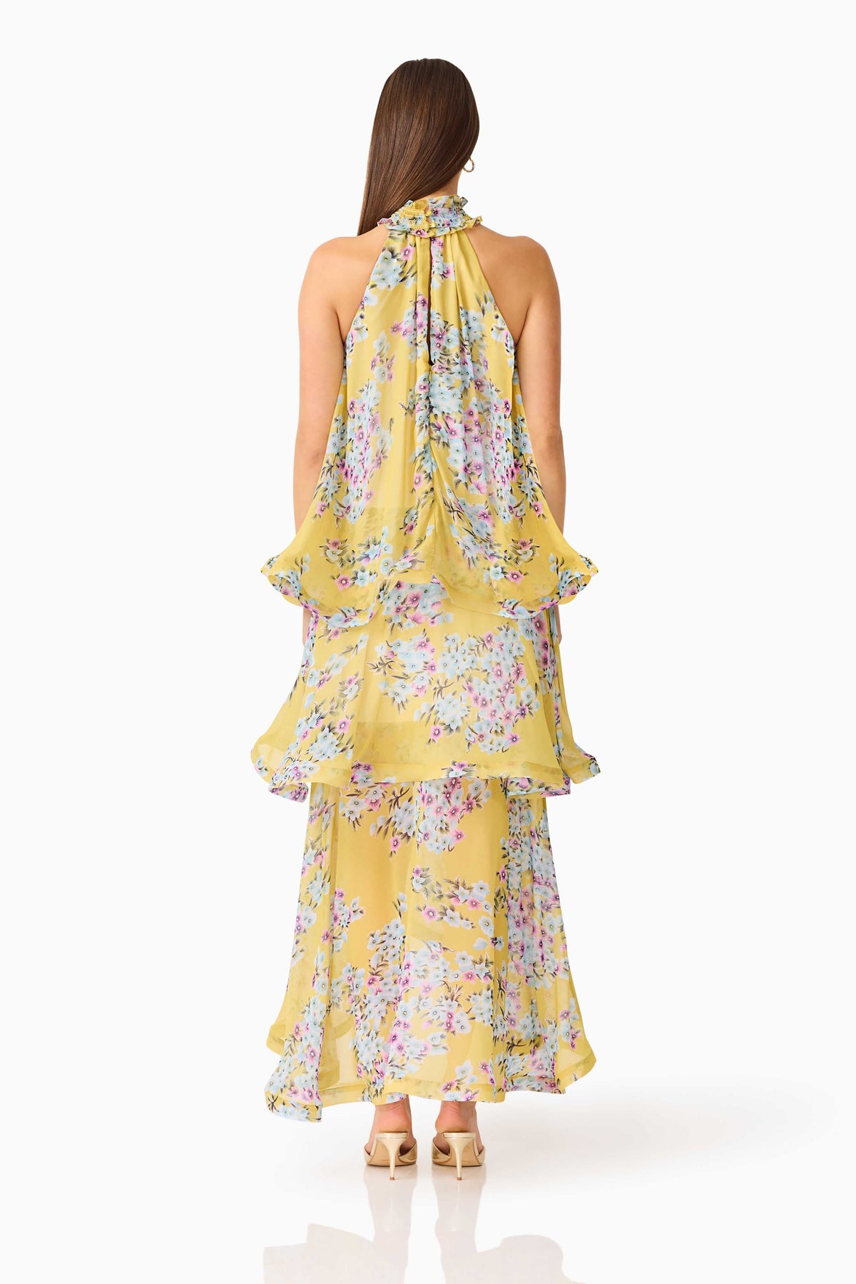 Briony Tiered Gown in Yellow Floral