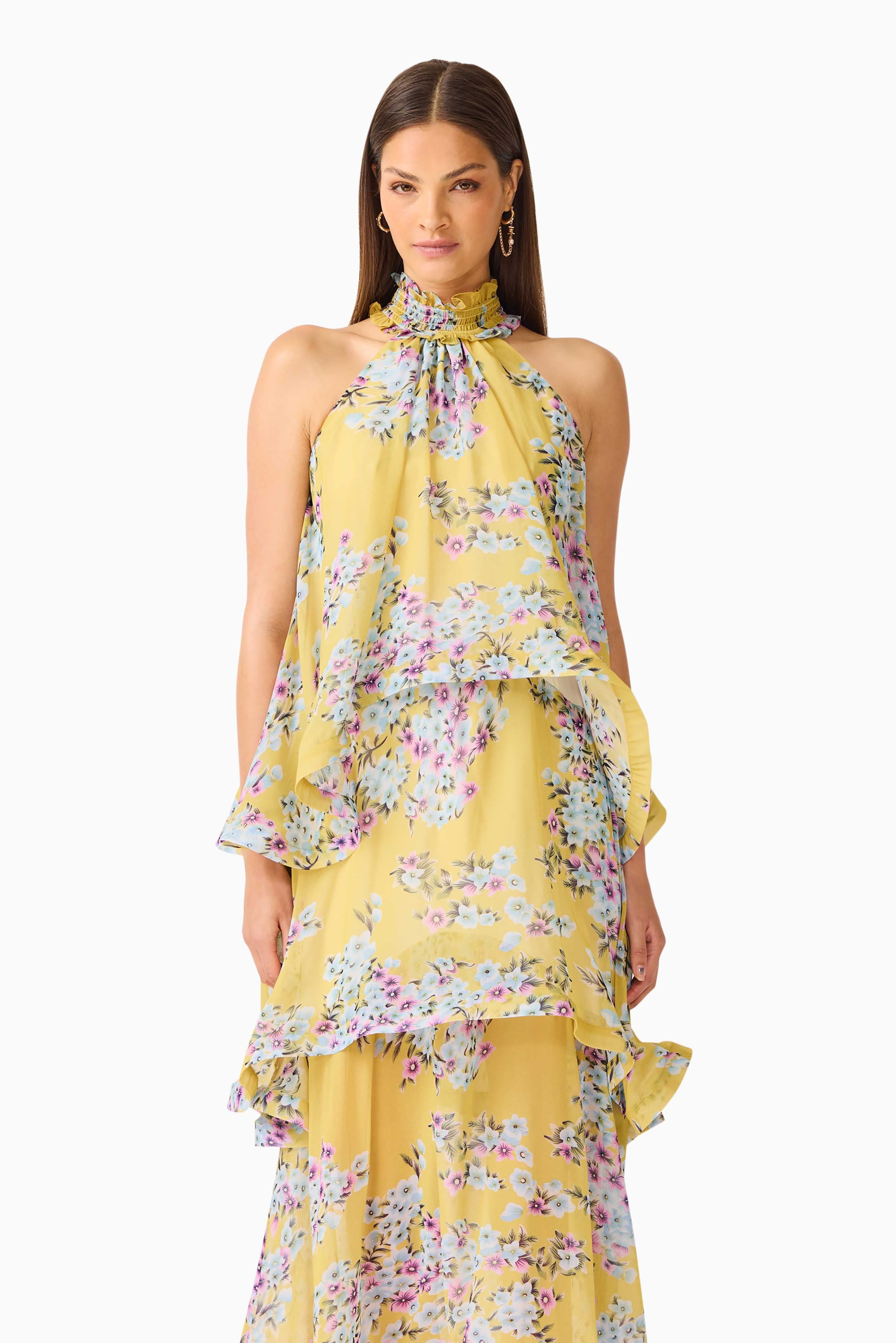 Briony Tiered Gown in Yellow Floral