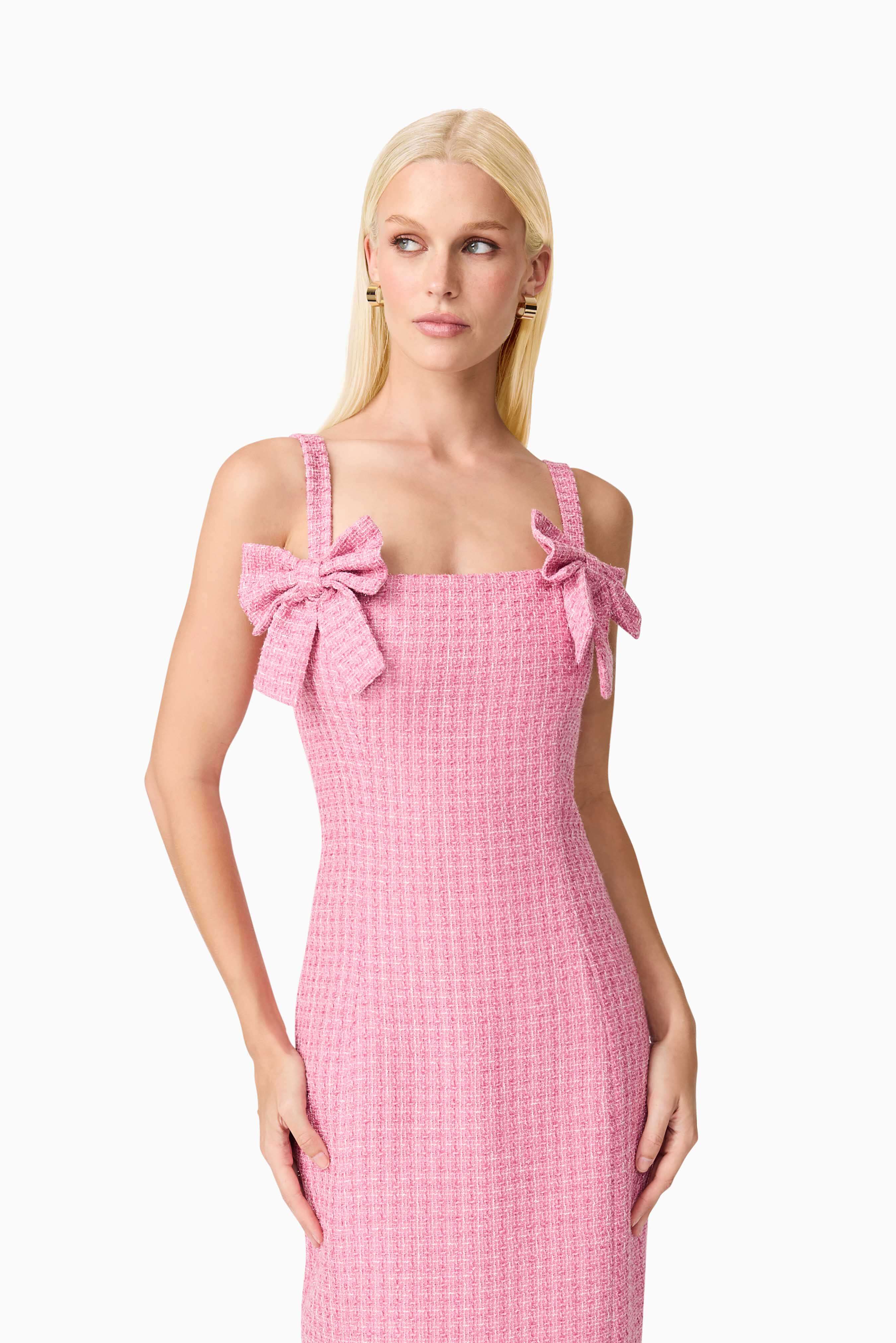 Alia Fitted Midi Dress In Pink
