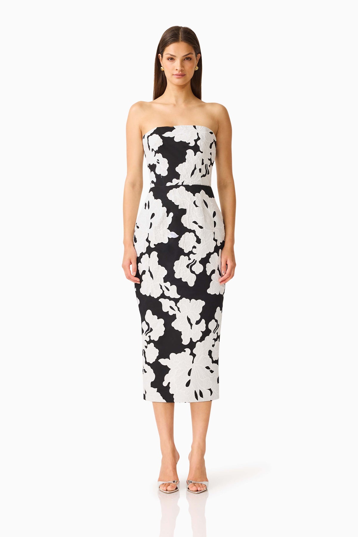 Bloomnoir Column Midi Dress in Black & White