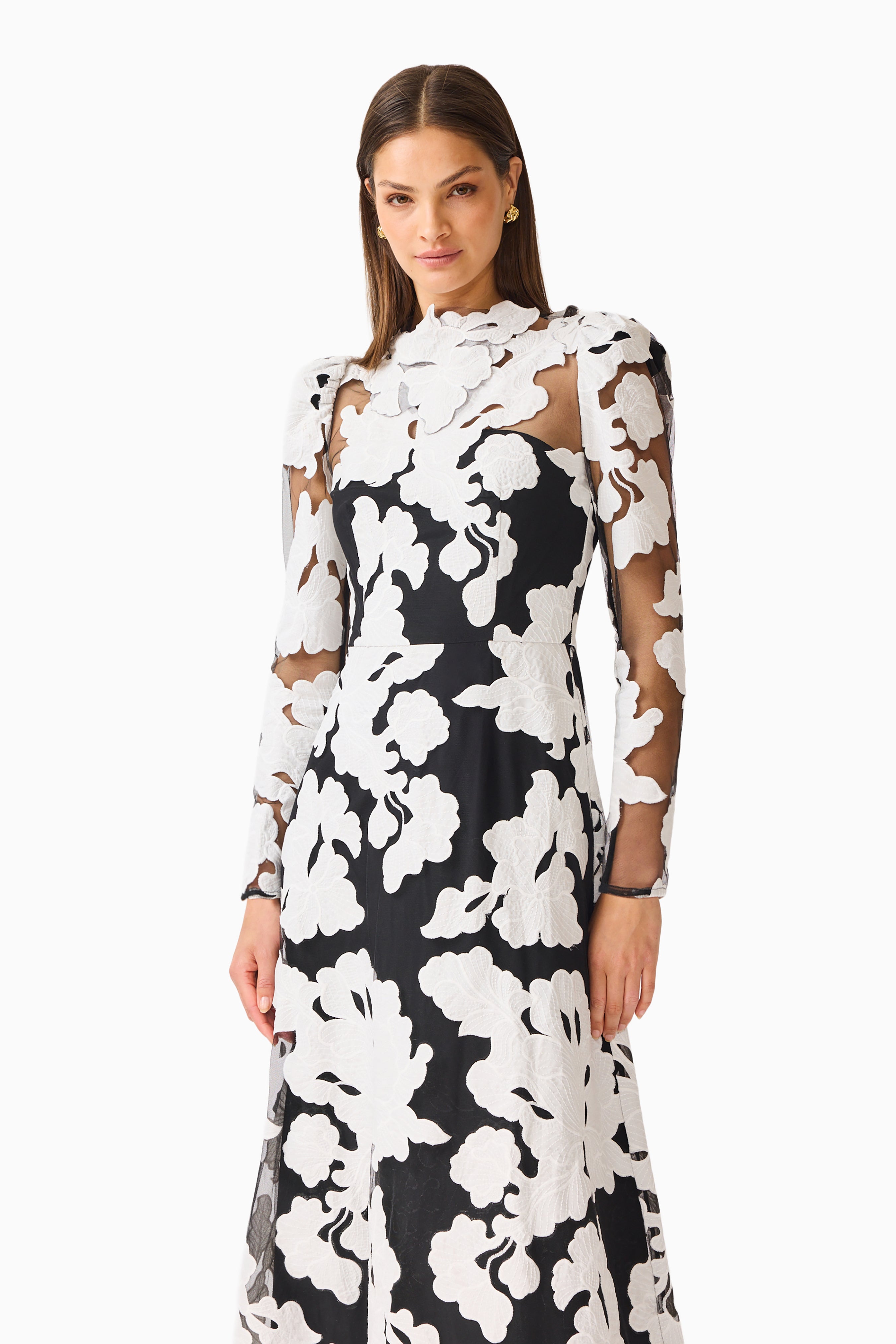 Bloomnoir Long Sleeve Maxi Dress in Black & White