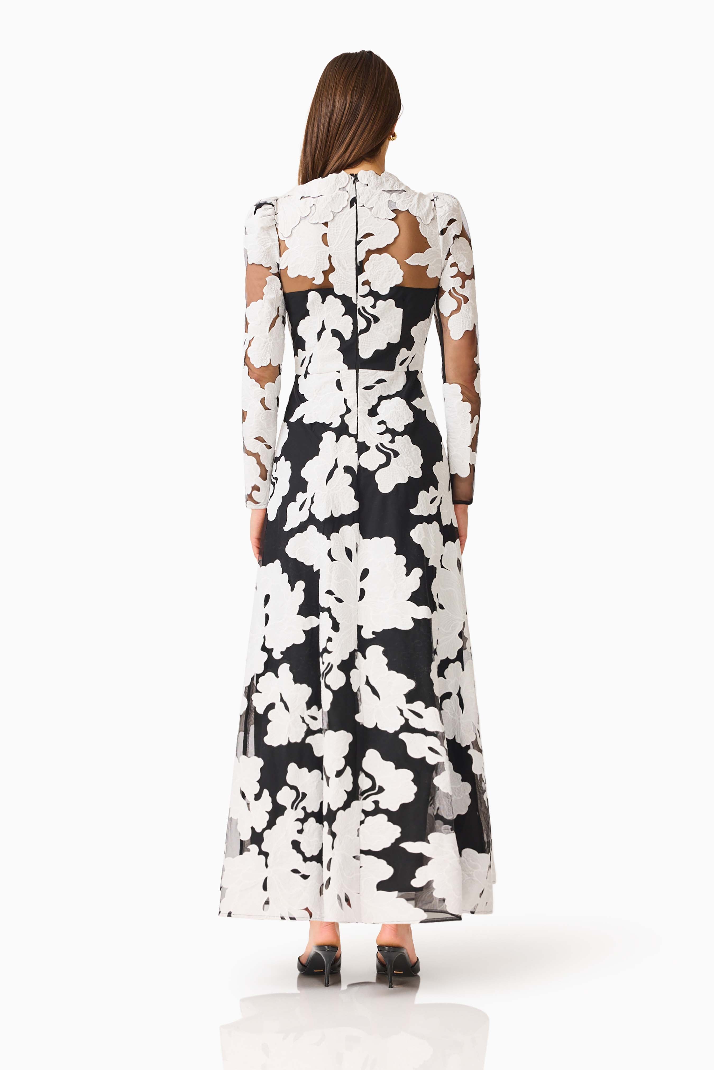 Bloomnoir Long Sleeve Maxi Dress in Black & White