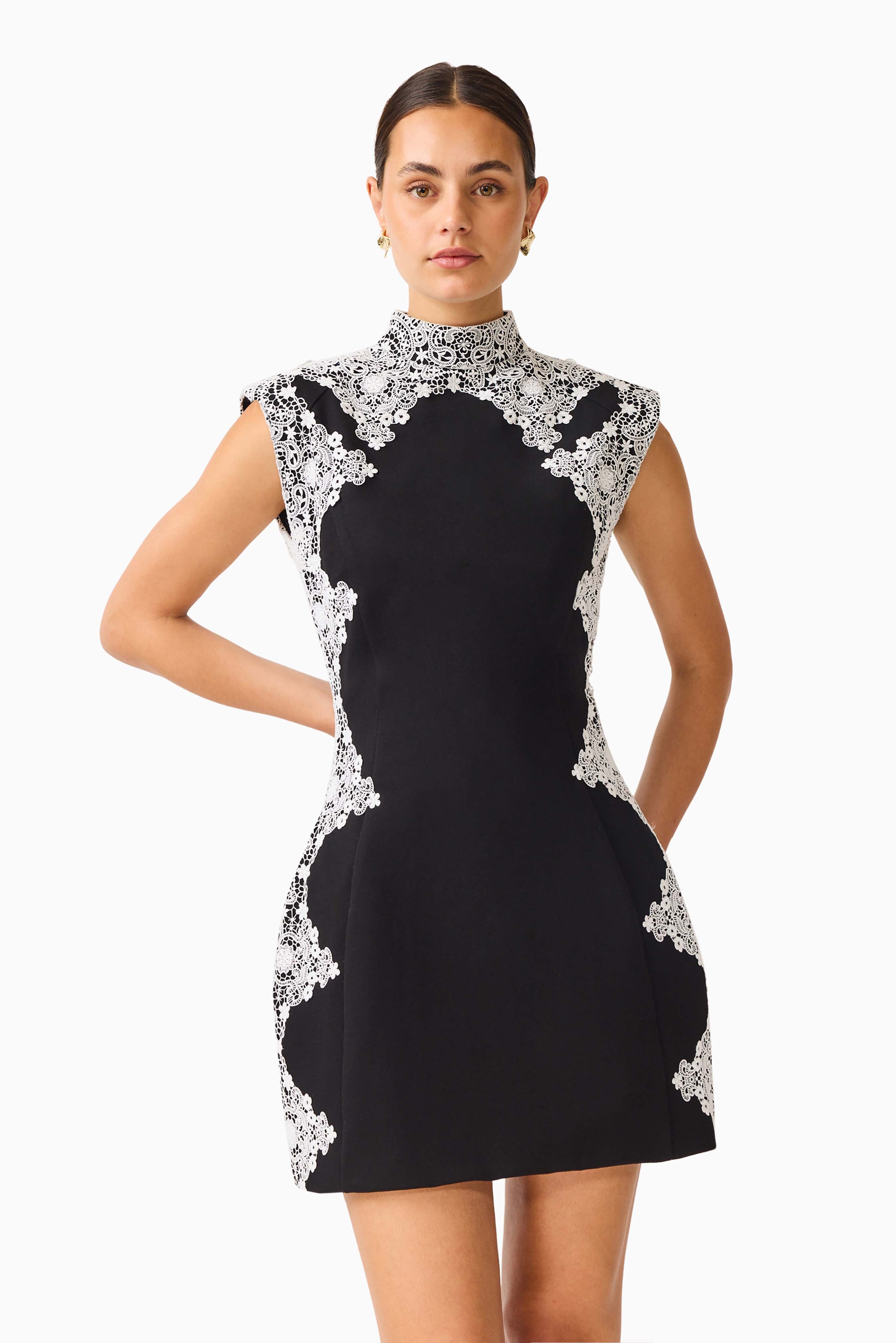 Elysia Lace Mini Dress in Black