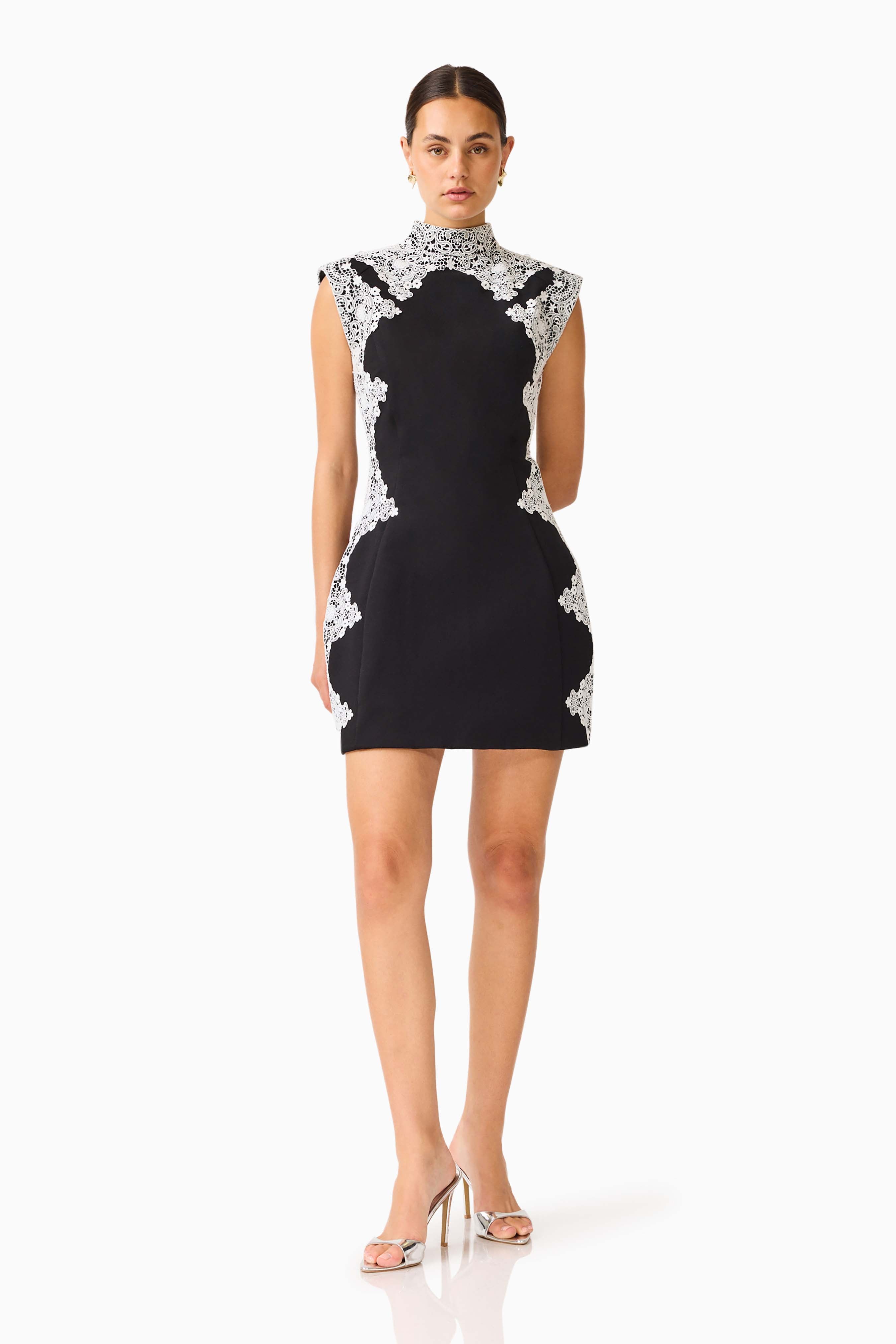 Elysia Lace Mini Dress in Black