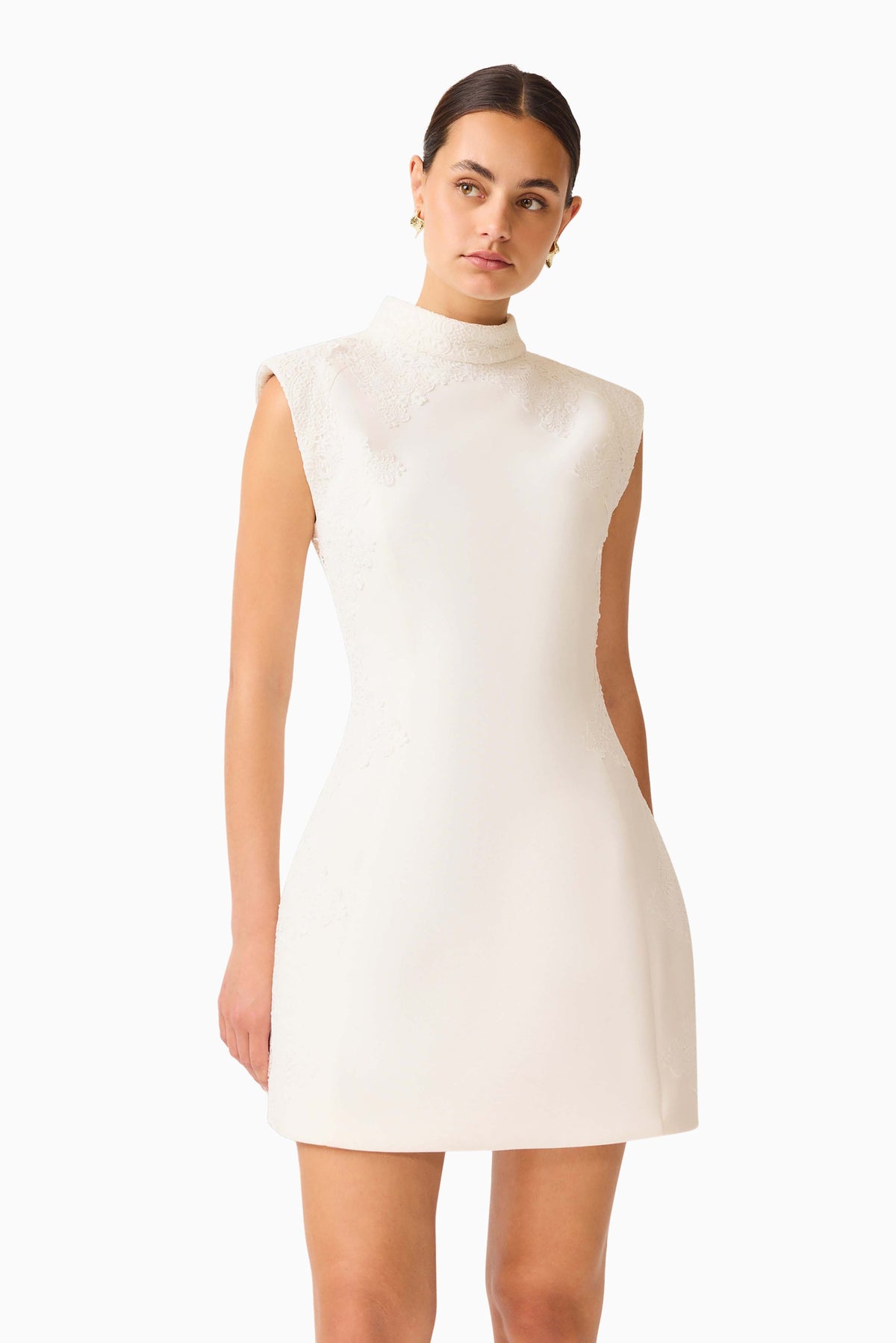 Elysia Lace Mini Dress in White
