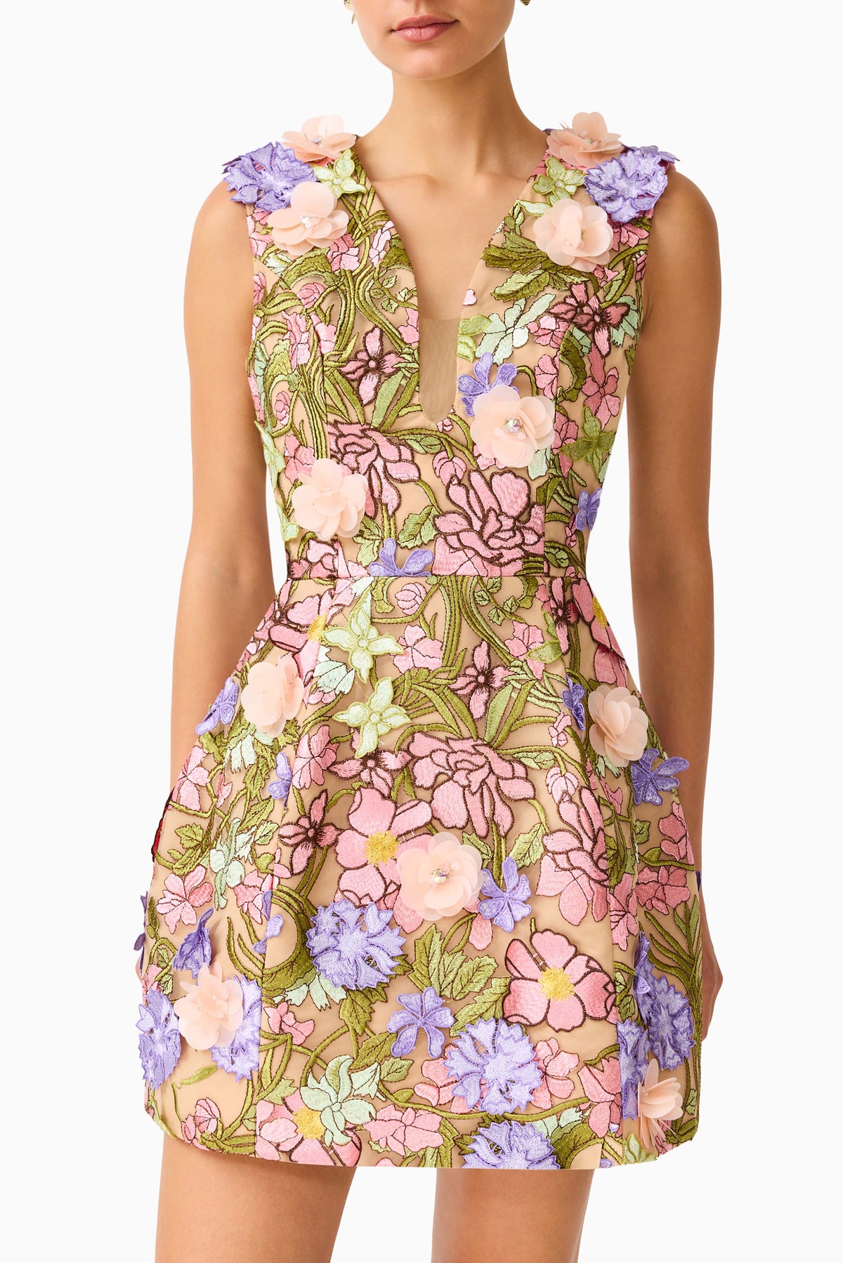 Fiora Tulip Mini Dress in Green & Pink Floral