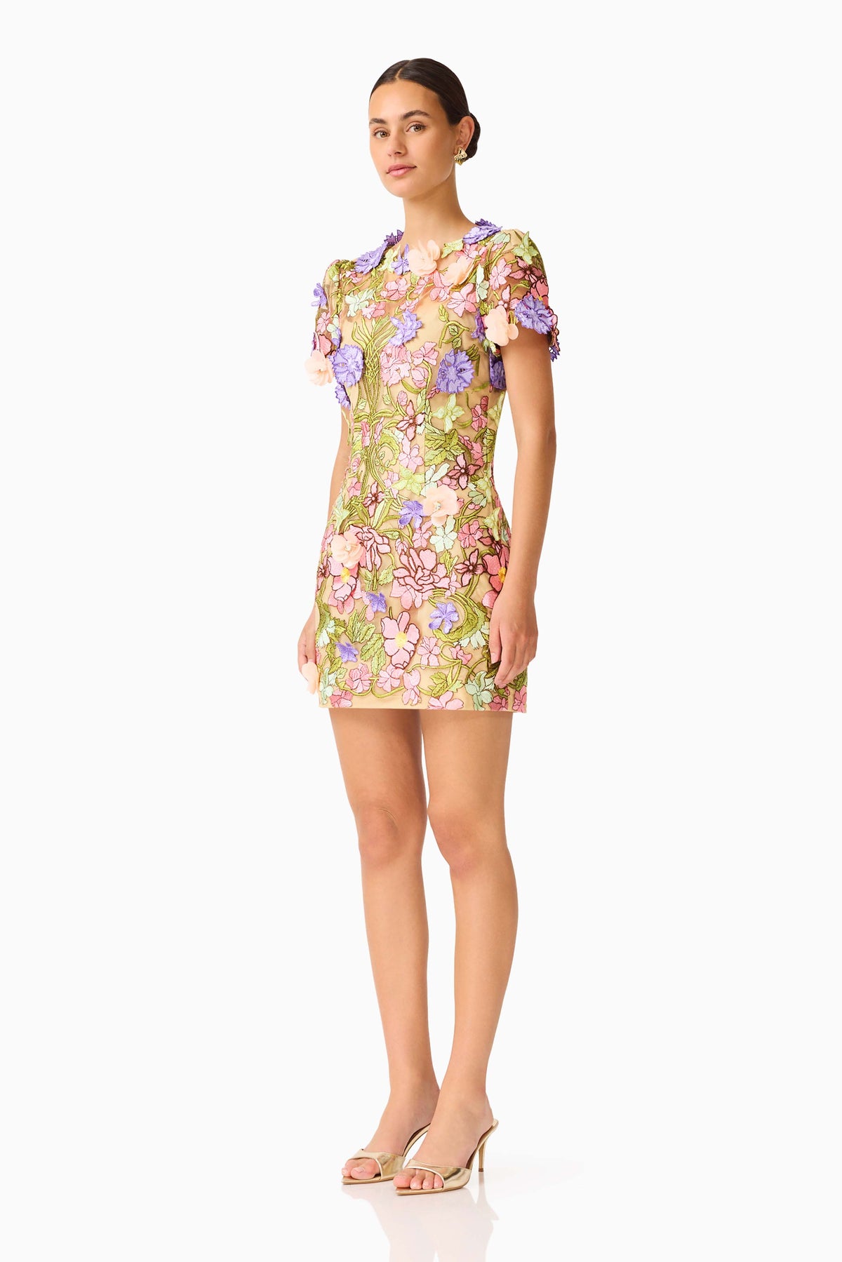 Fiora Shift Mini Dress in Green & Pink Floral