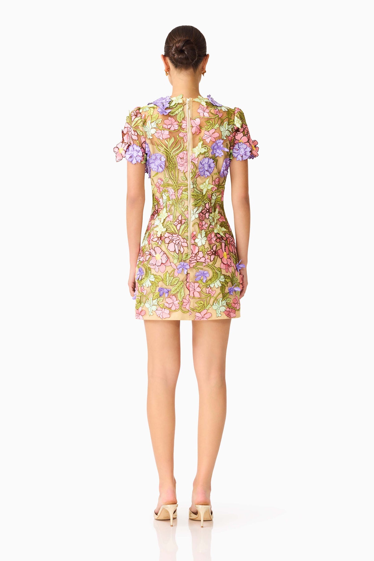 Fiora Shift Mini Dress in Green & Pink Floral