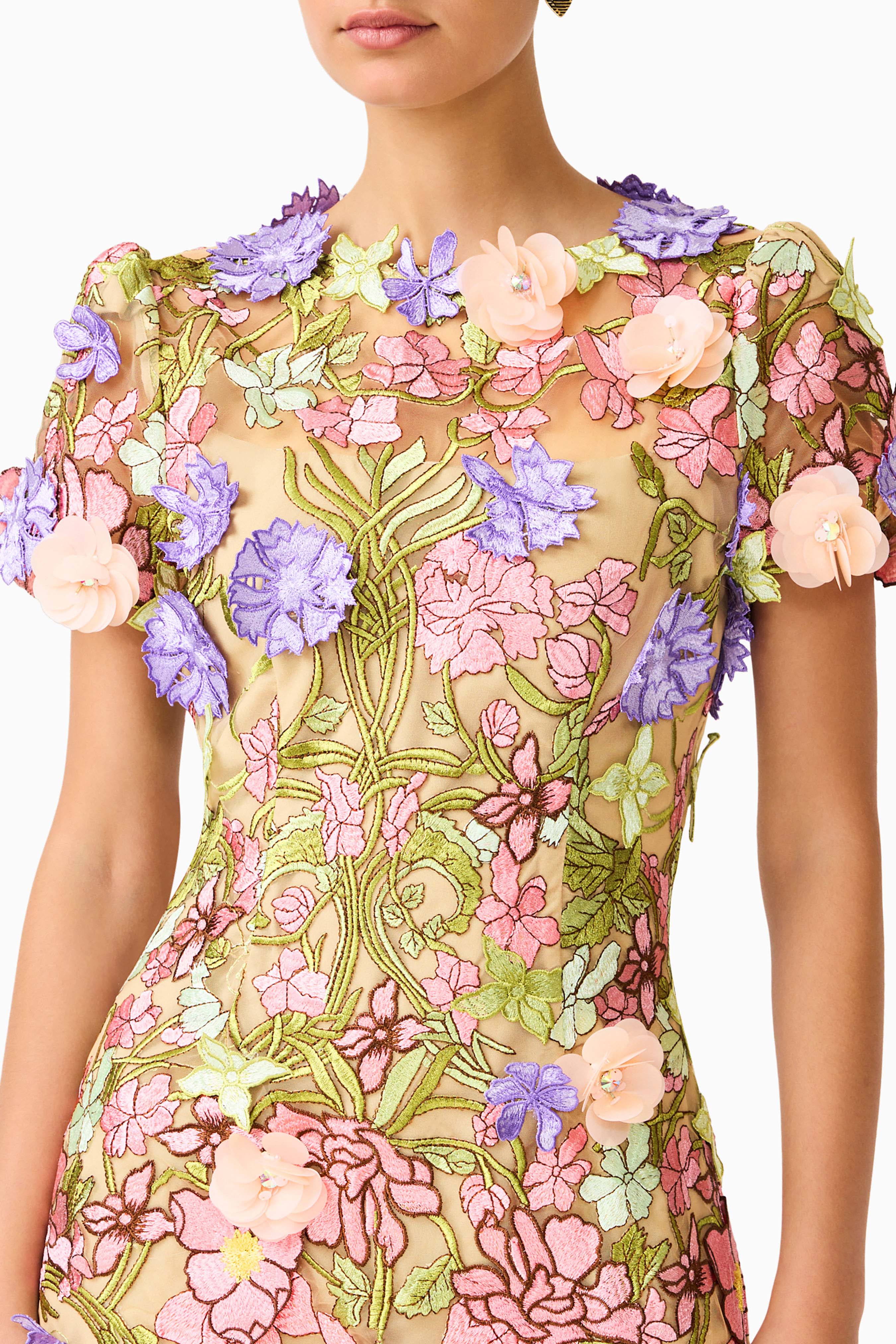 Fiora Shift Mini Dress in Green & Pink Floral