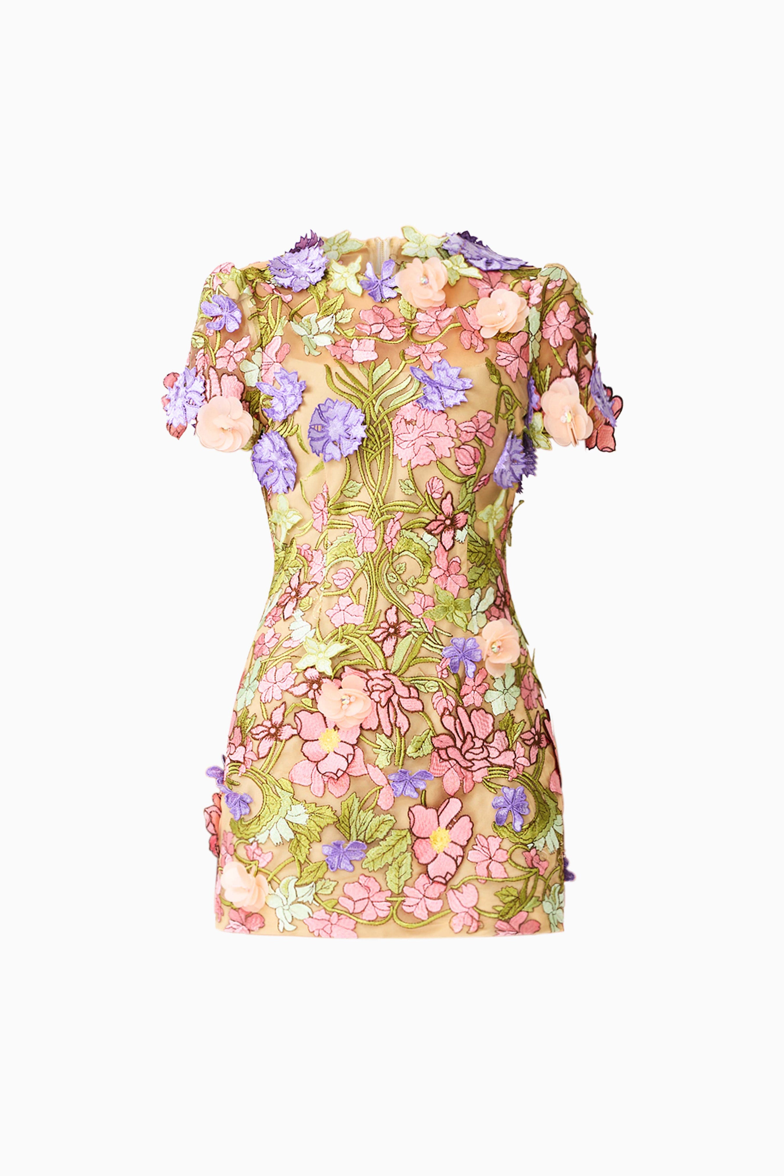 Fiora Shift Mini Dress in Green & Pink Floral