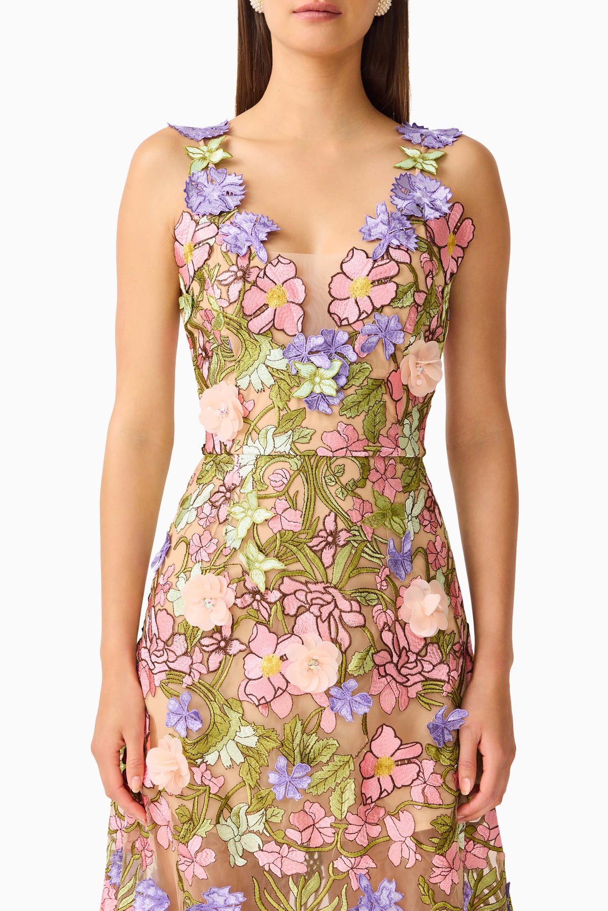 Fiora A-Line Gown in Green & Pink Floral