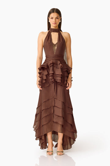 Rosera Halter Gown in Chocolate Brown