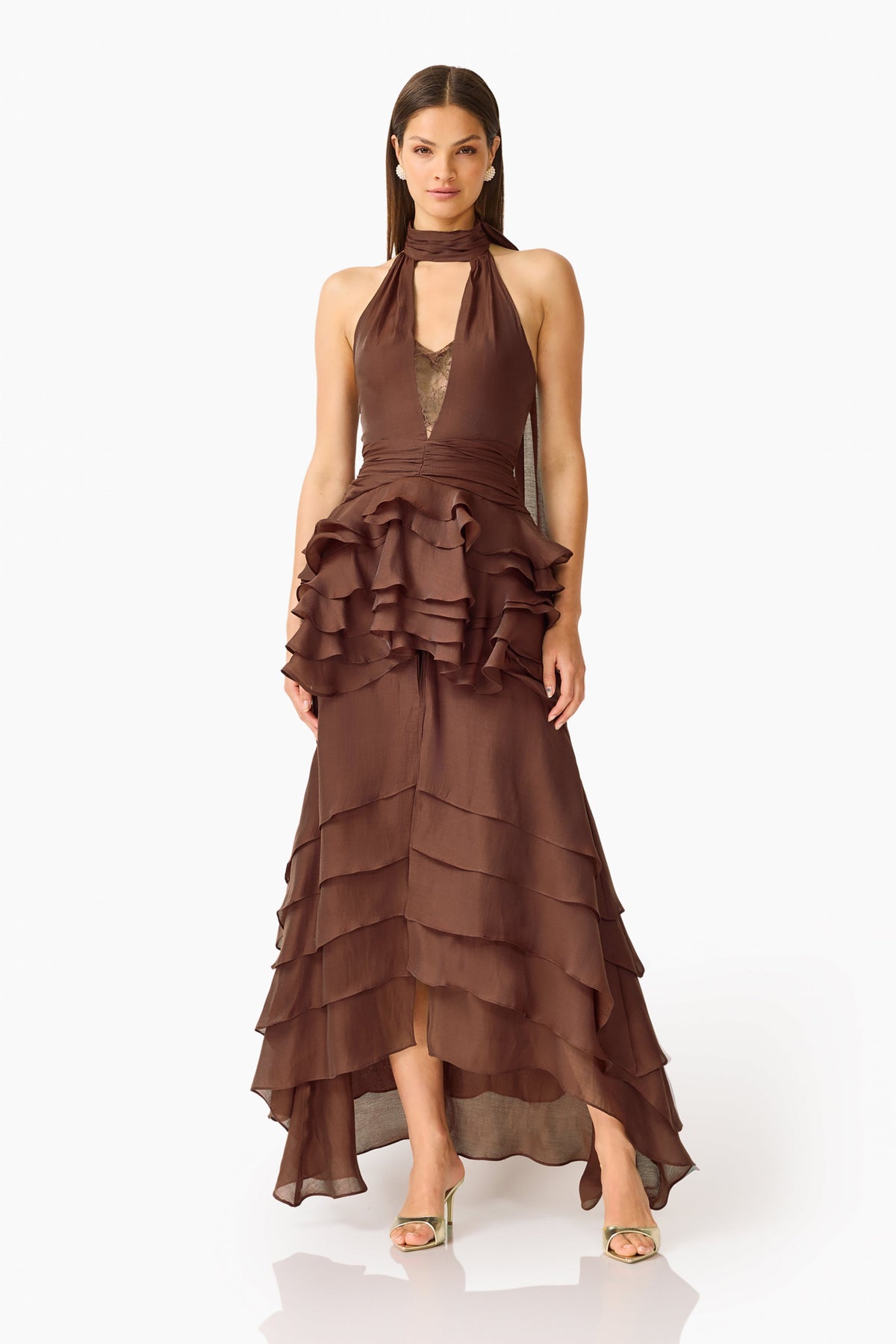 Rosera Halter Gown in Chocolate Brown