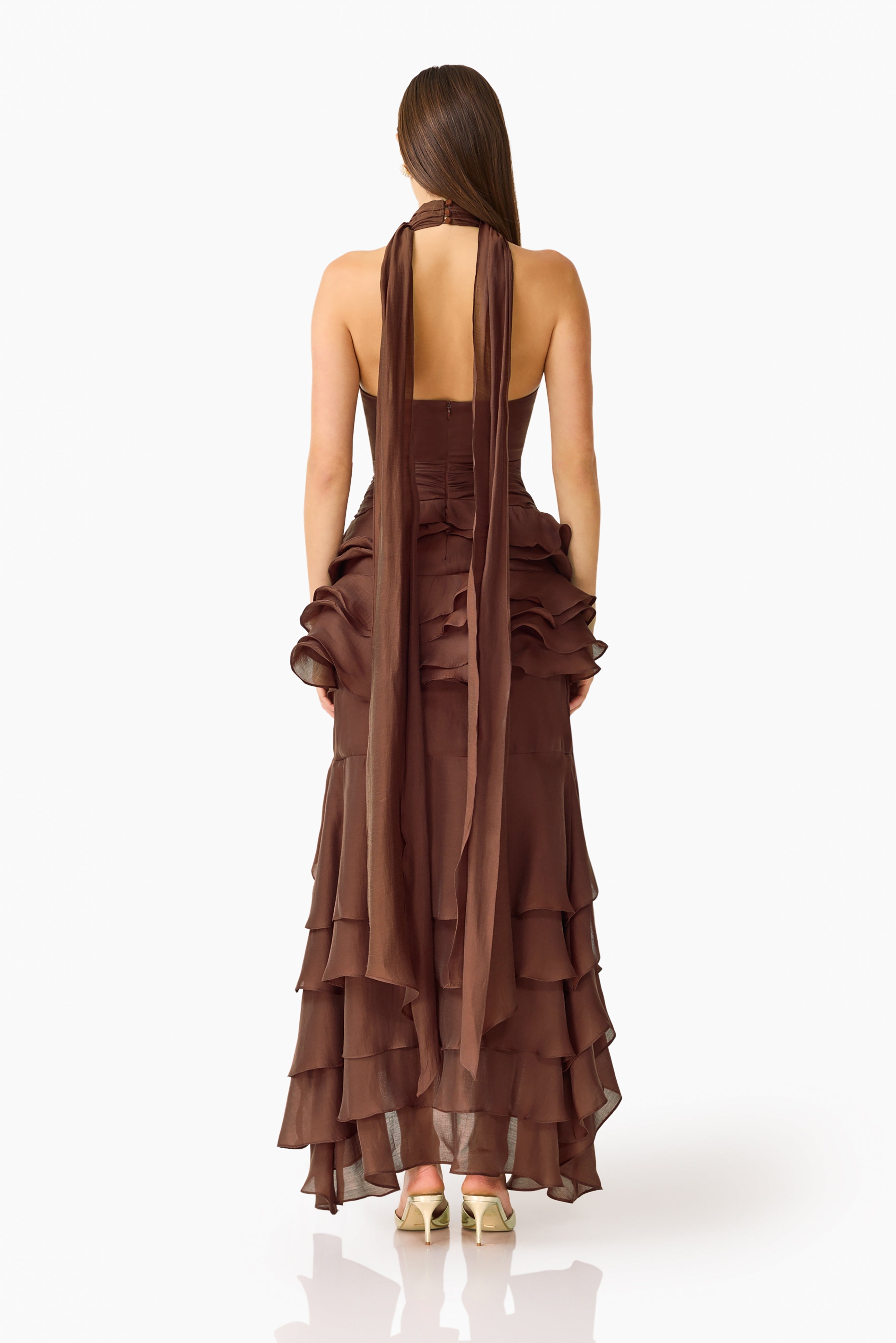 Rosera Halter Gown in Chocolate Brown