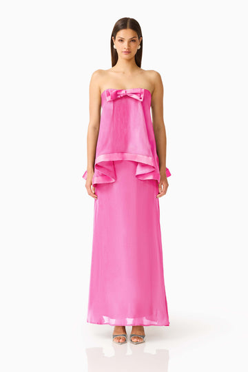 Rosera Satin Bow Maxi Dress in Pink