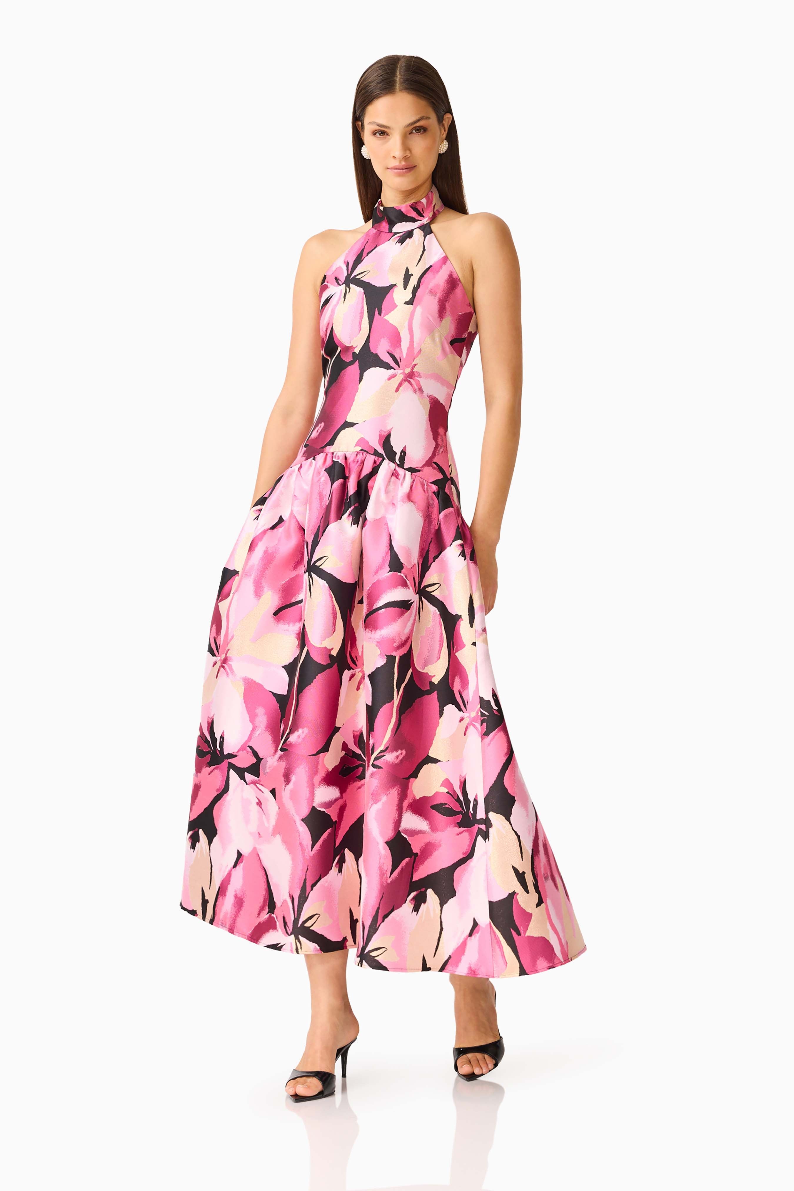 Lumiflora Halter Gown in Pink Floral