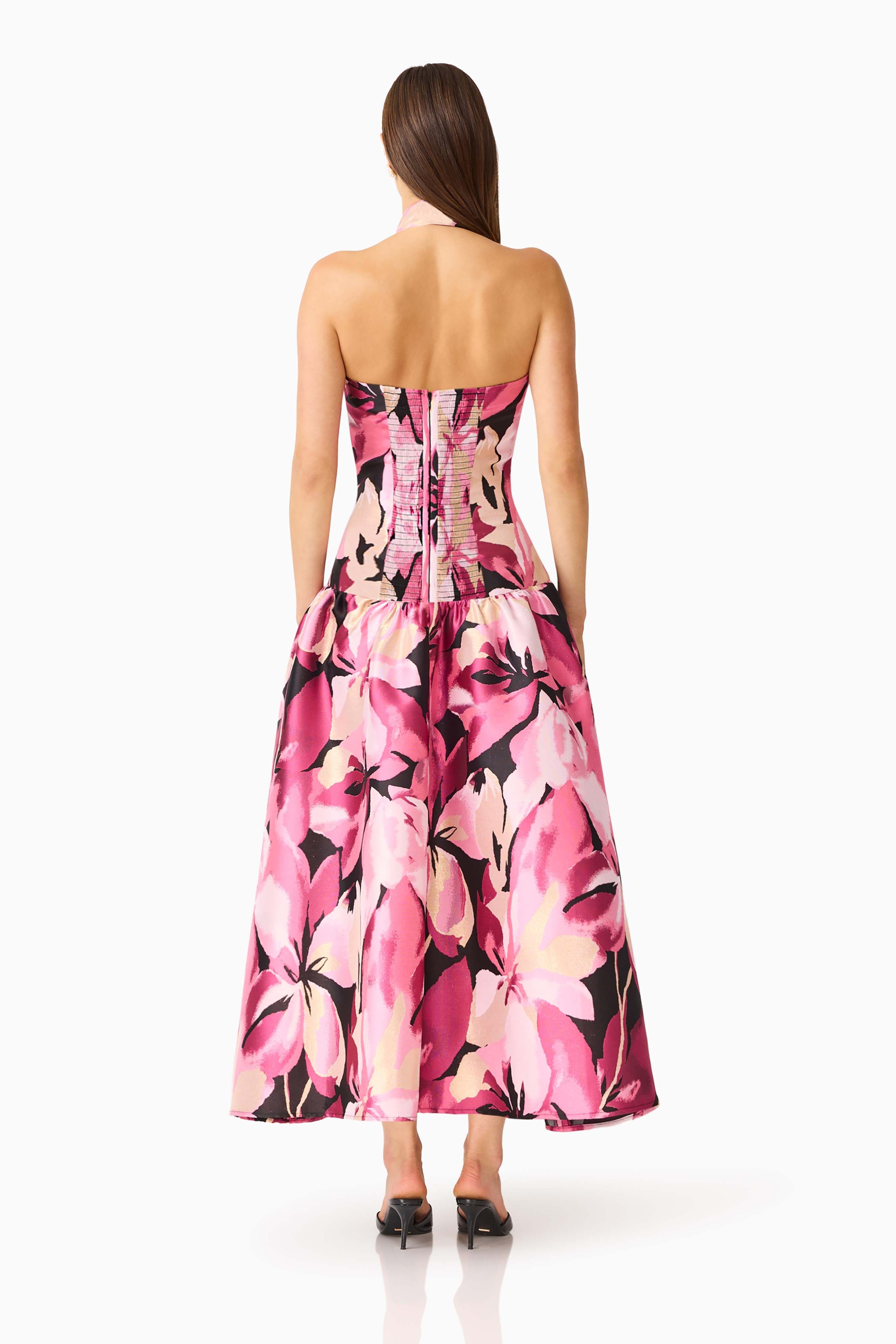 Lumiflora Halter Gown in Pink Floral