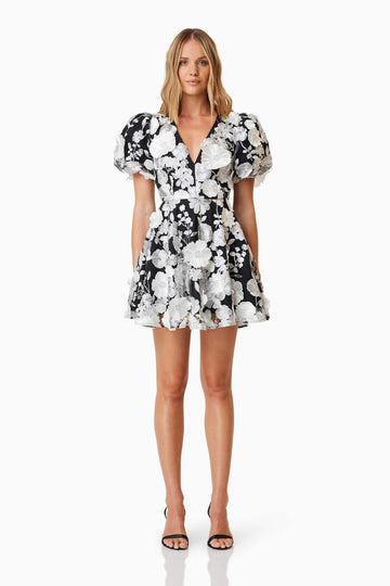 Selene Floral Mini Dress In Black