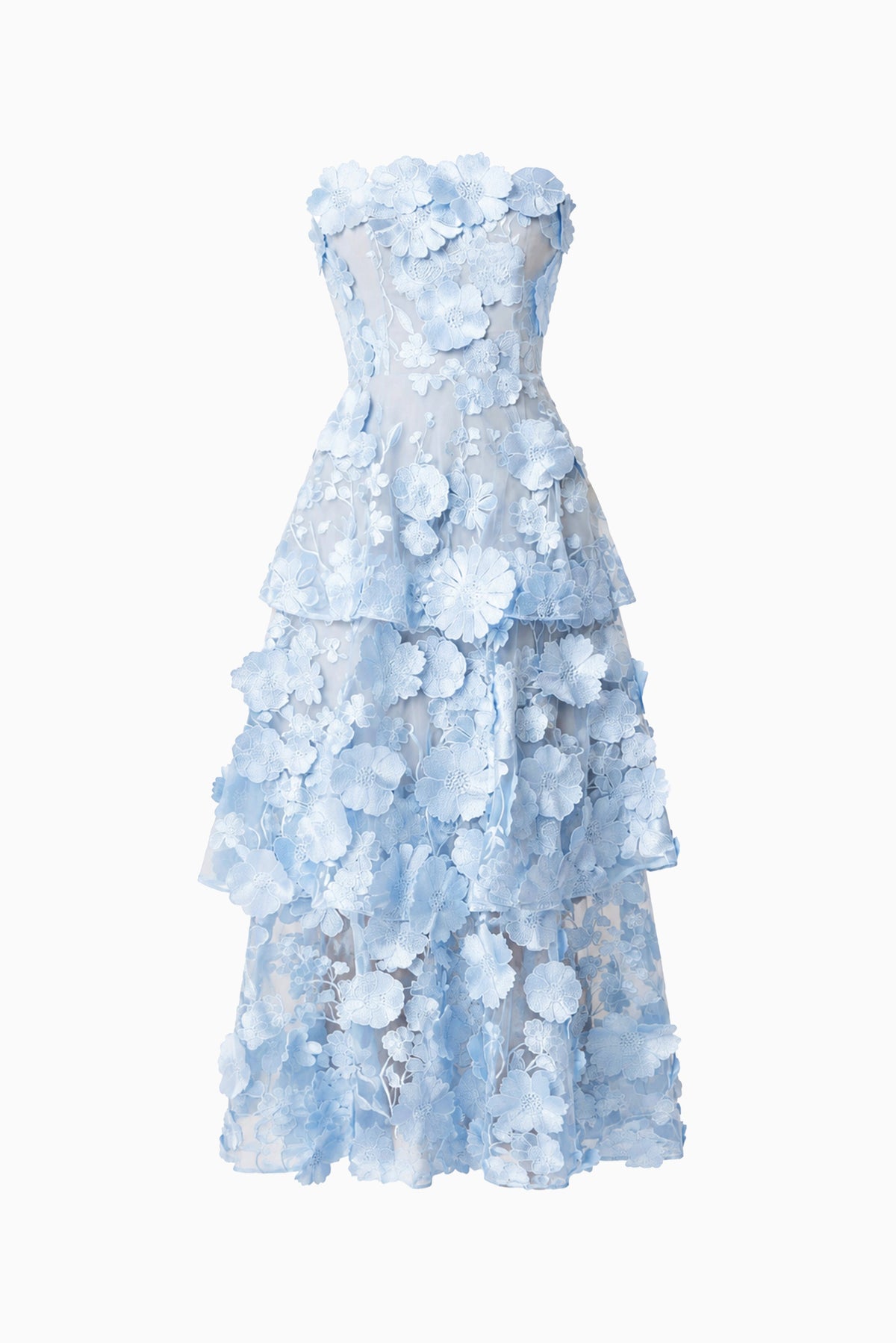 Selene Maxi Tiered 3D Dress In Blue