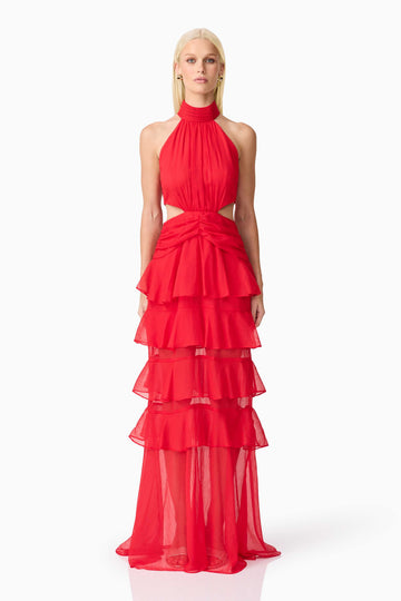Lilja Halter Neck Maxi Dress in Red