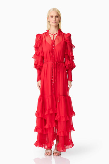 Lilja Long Sleeve Maxi Dress in Red