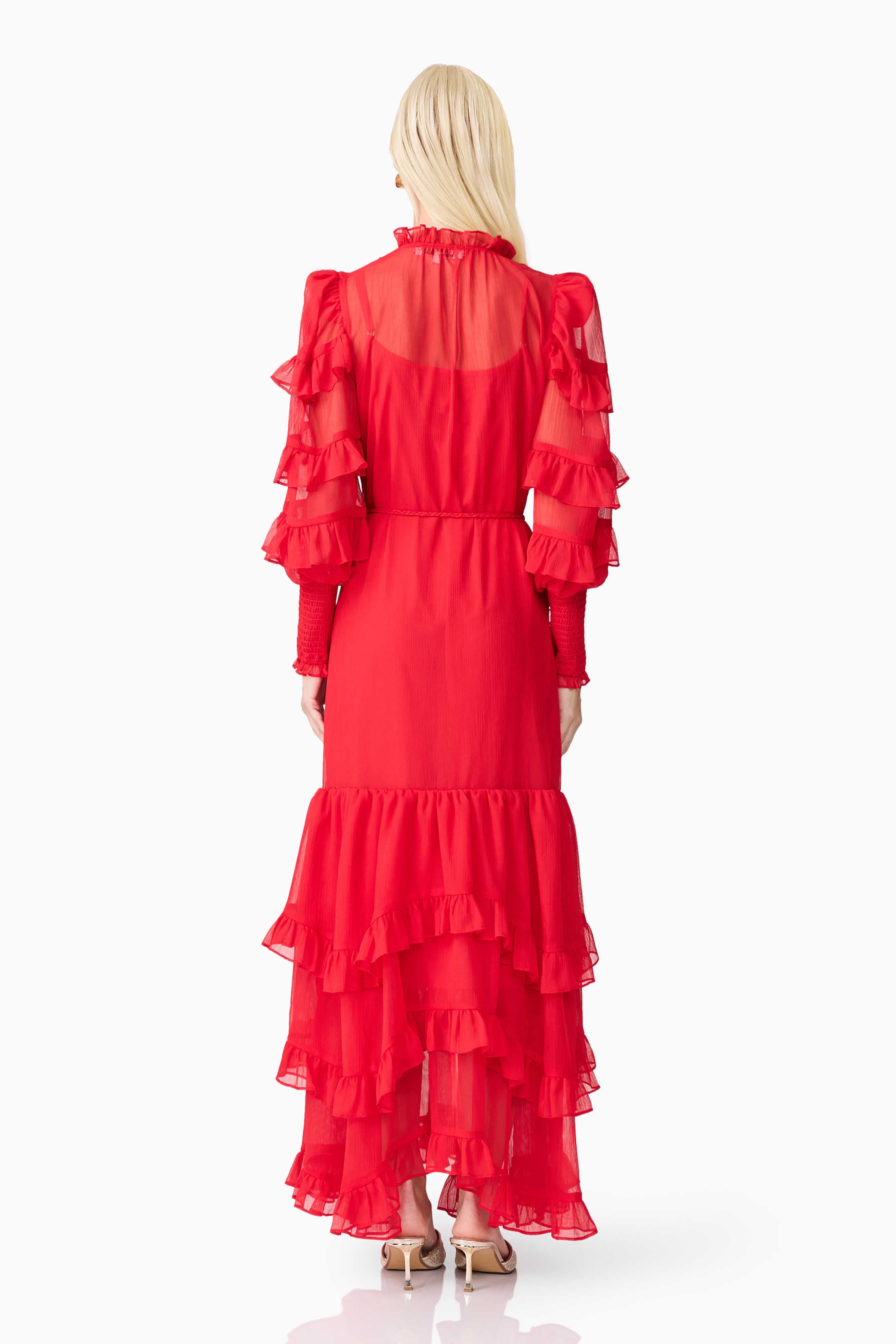 Lilja Long Sleeve Maxi Dress in Red